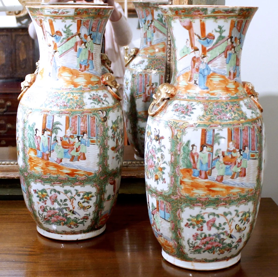Pair of Large Chinese Export Rose Medallion Vases
