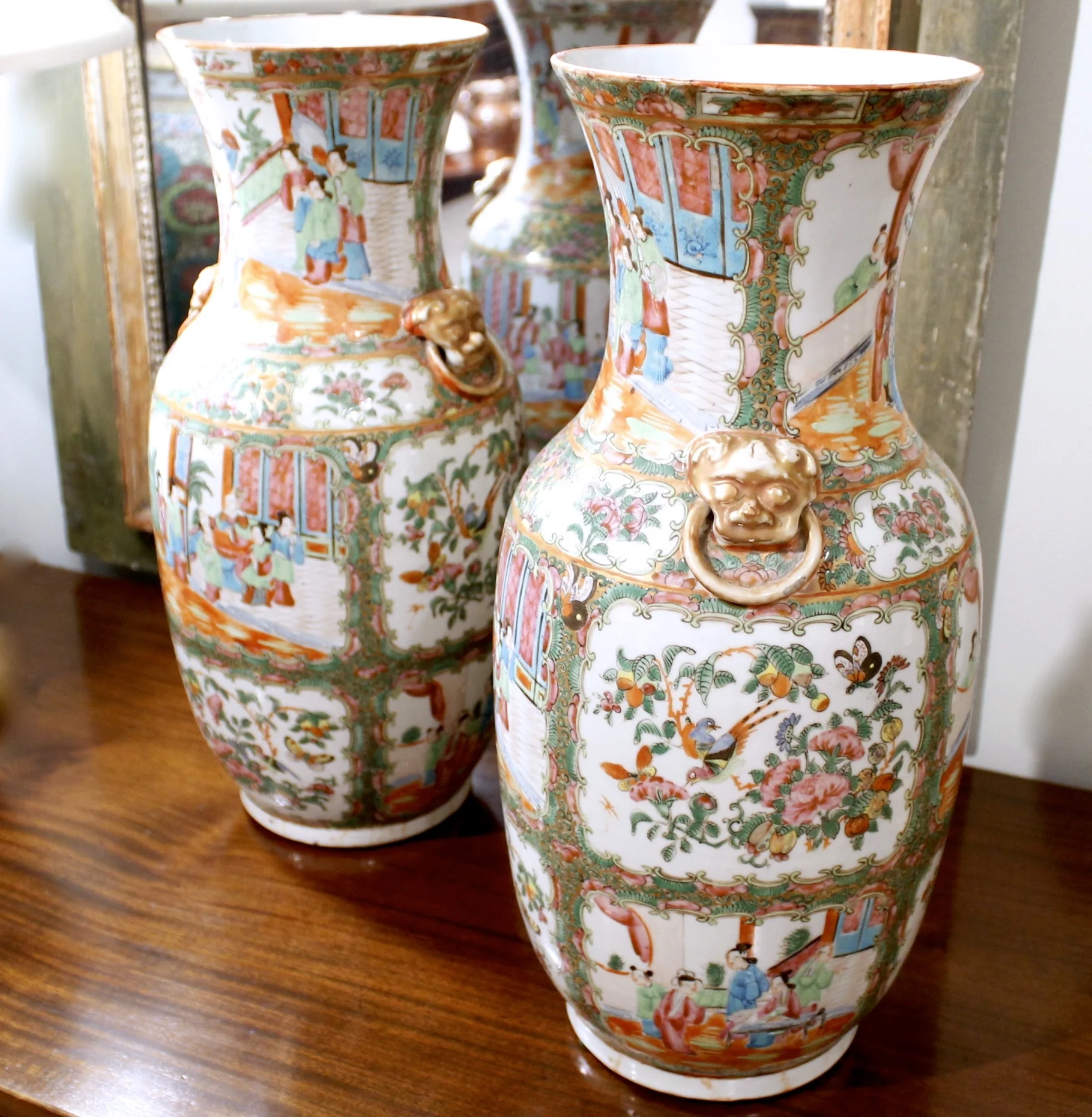 Pair of Large Chinese Export Rose Medallion Vases