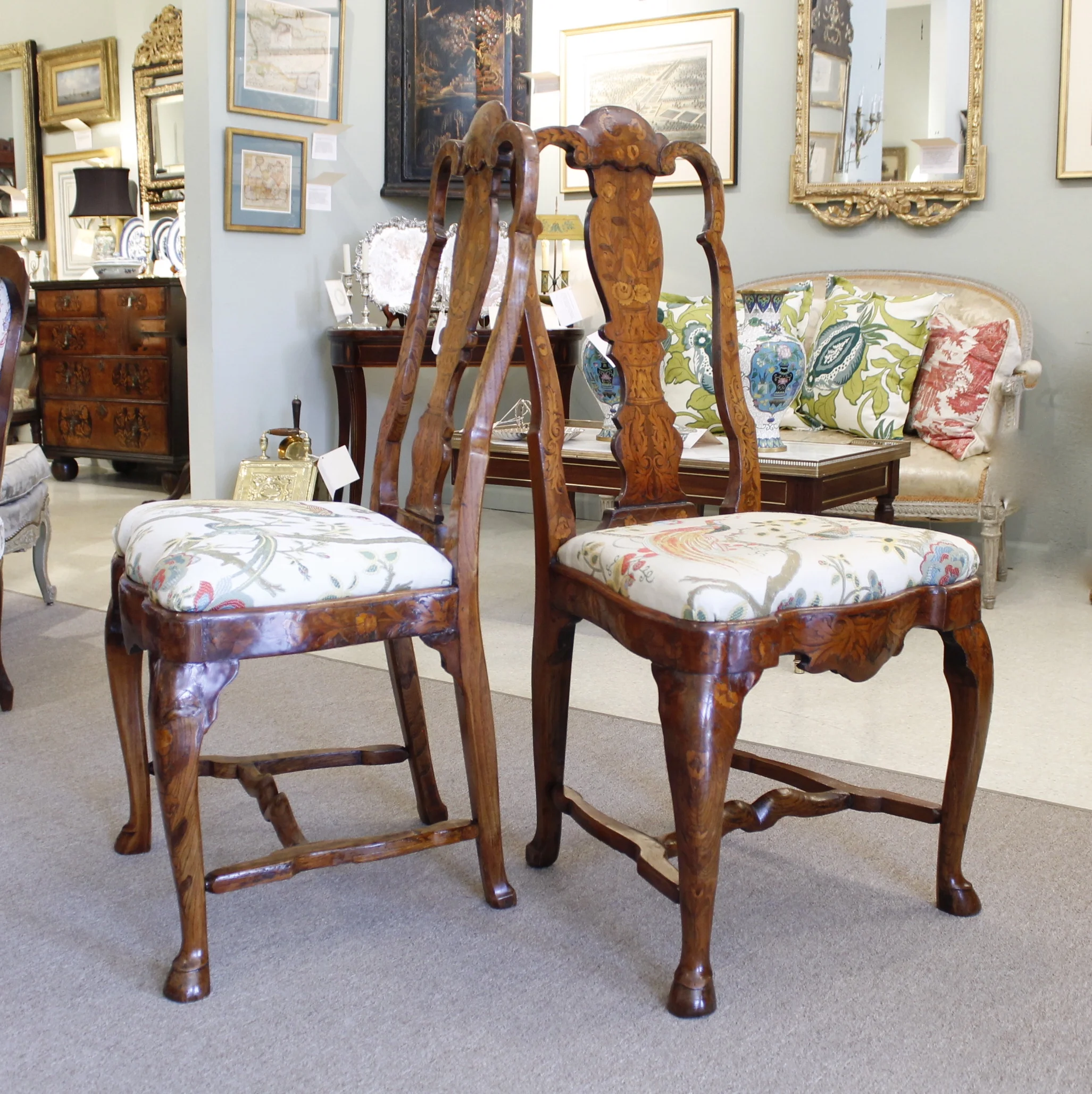 Pair of Late 18th Century Dutch Marquetry Side Chairs