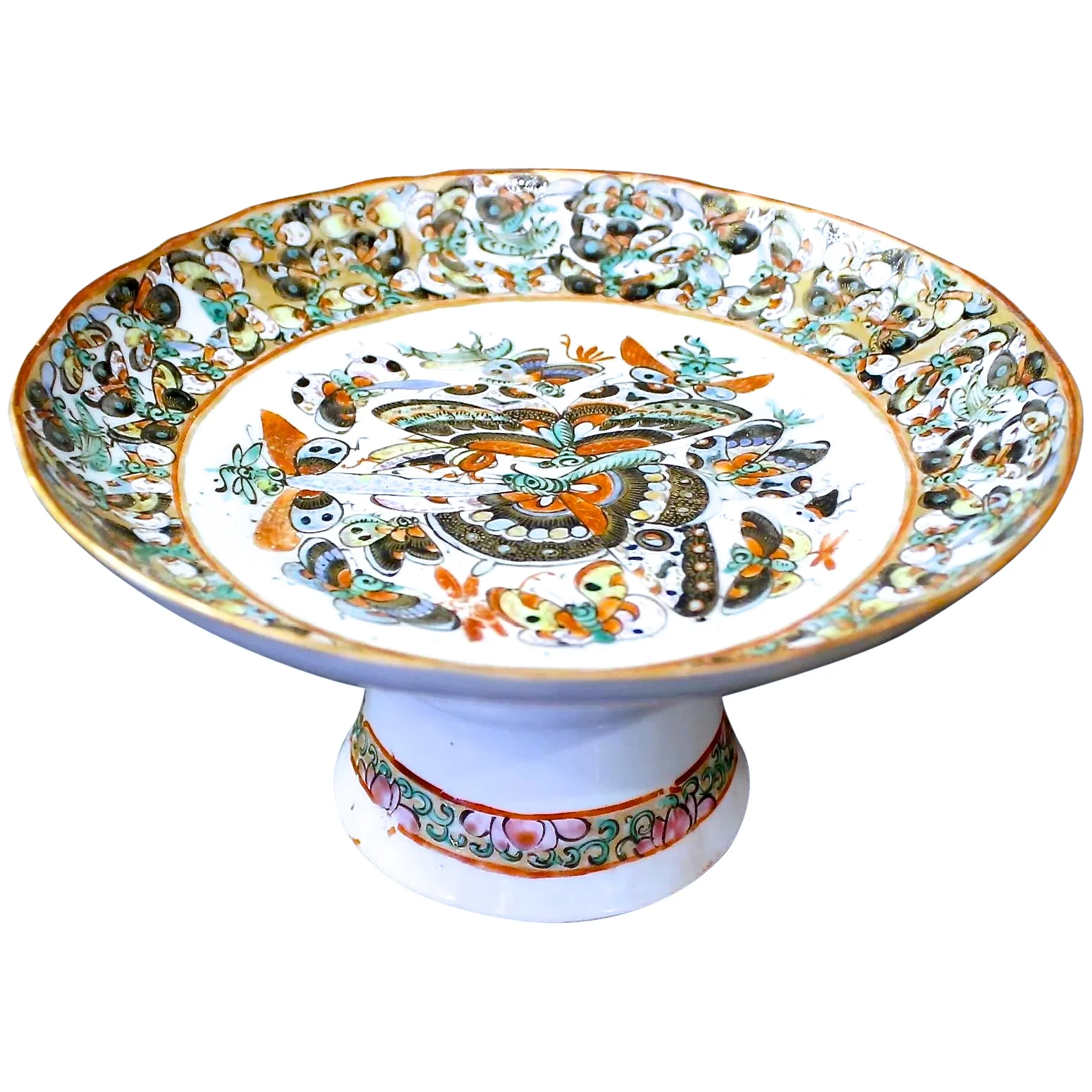 Chinese Export Thousand Butterfly Small Porcelain Cake Stand