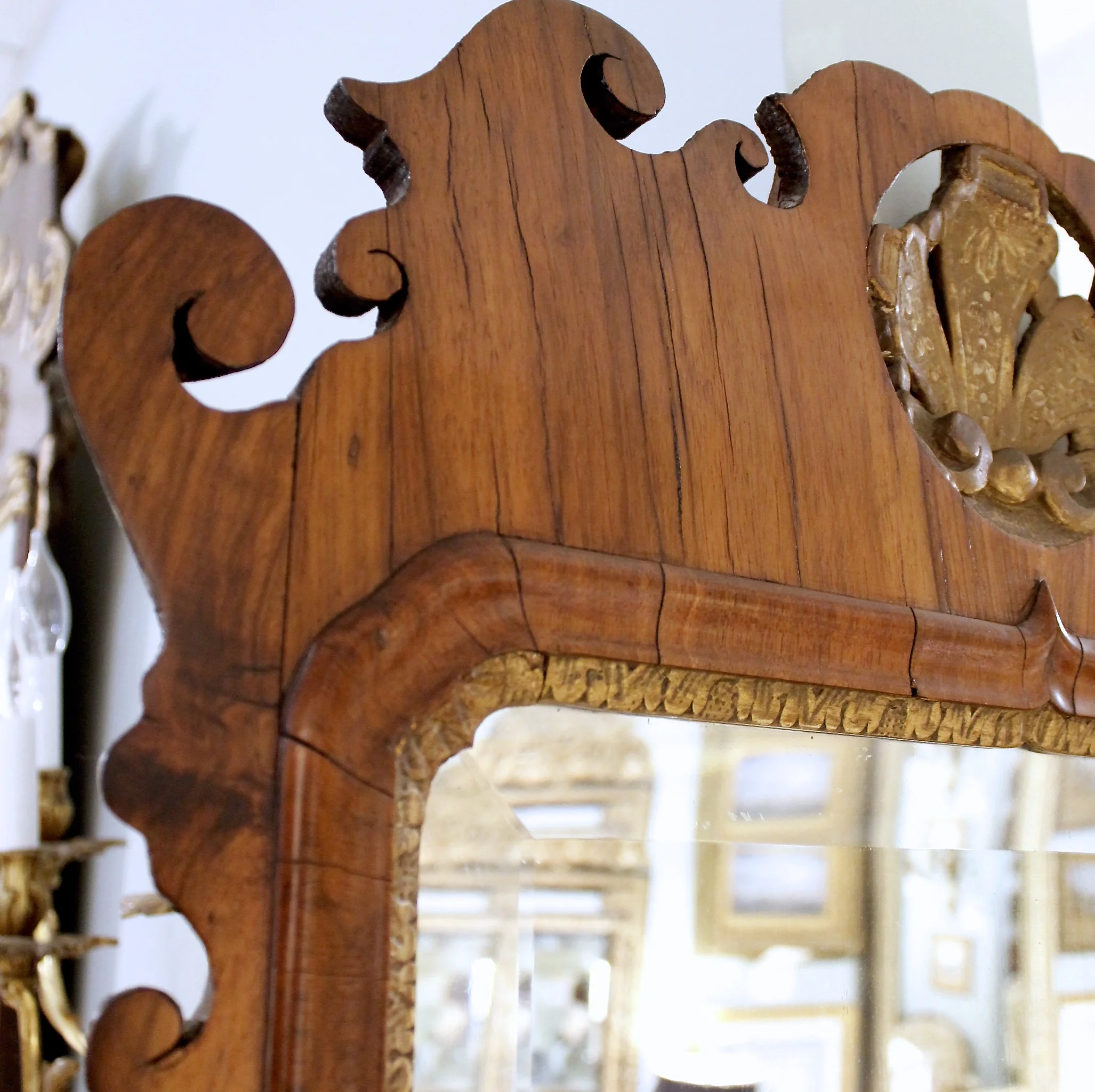 George II Walnut and Parcel Gilt Mirror