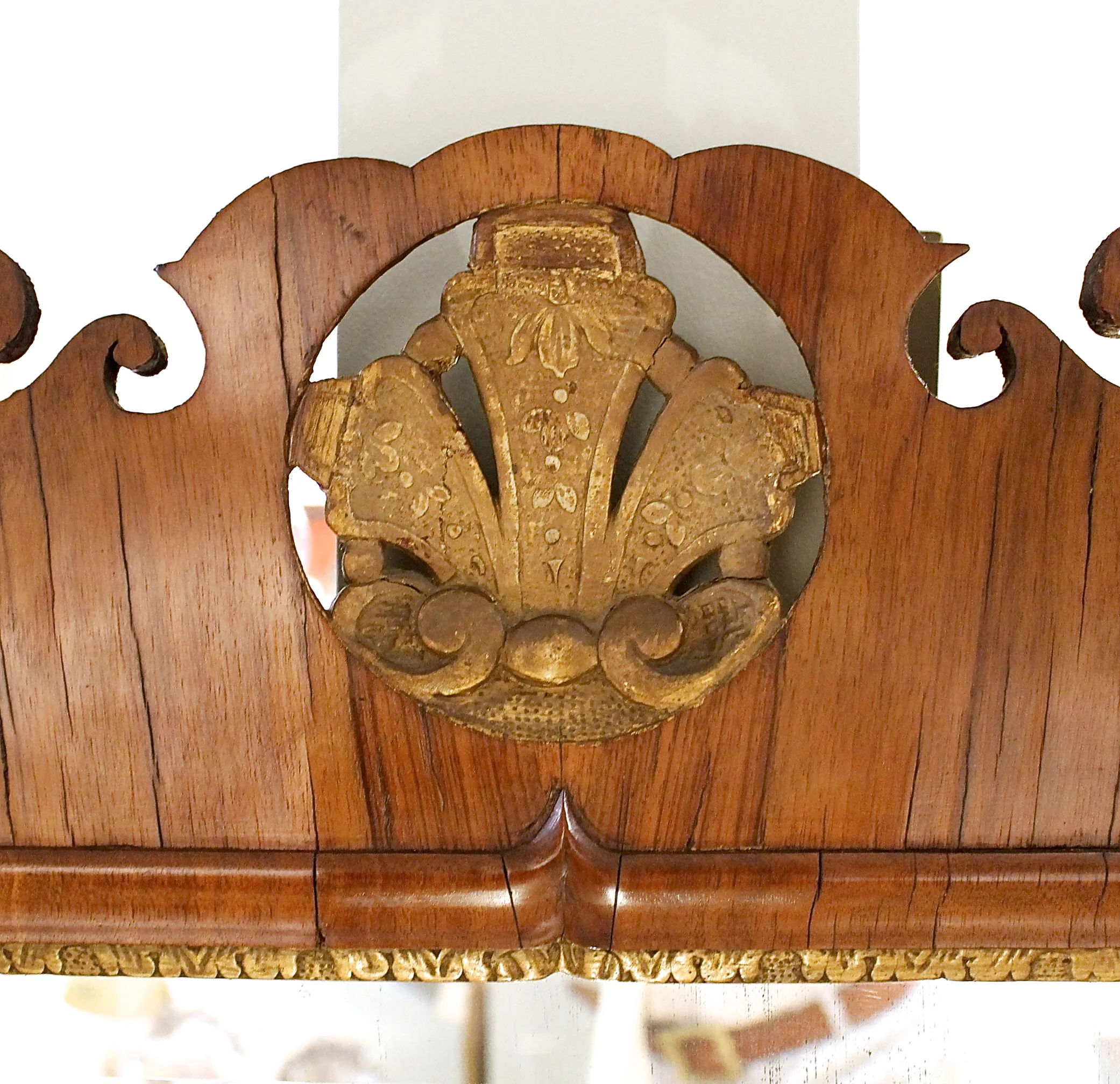 George II Walnut and Parcel Gilt Mirror