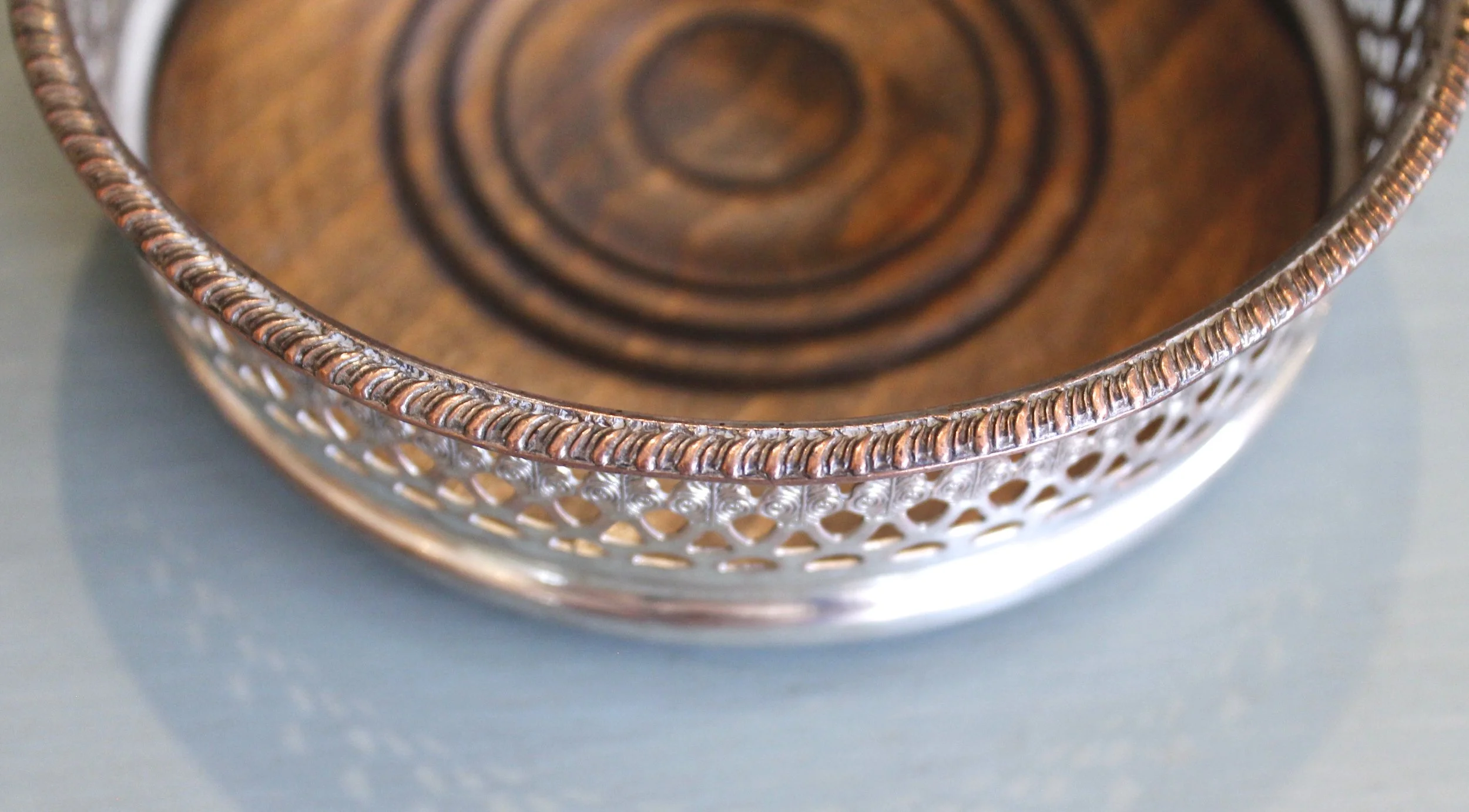 English Silver on Copper Galleried Wine Coaster