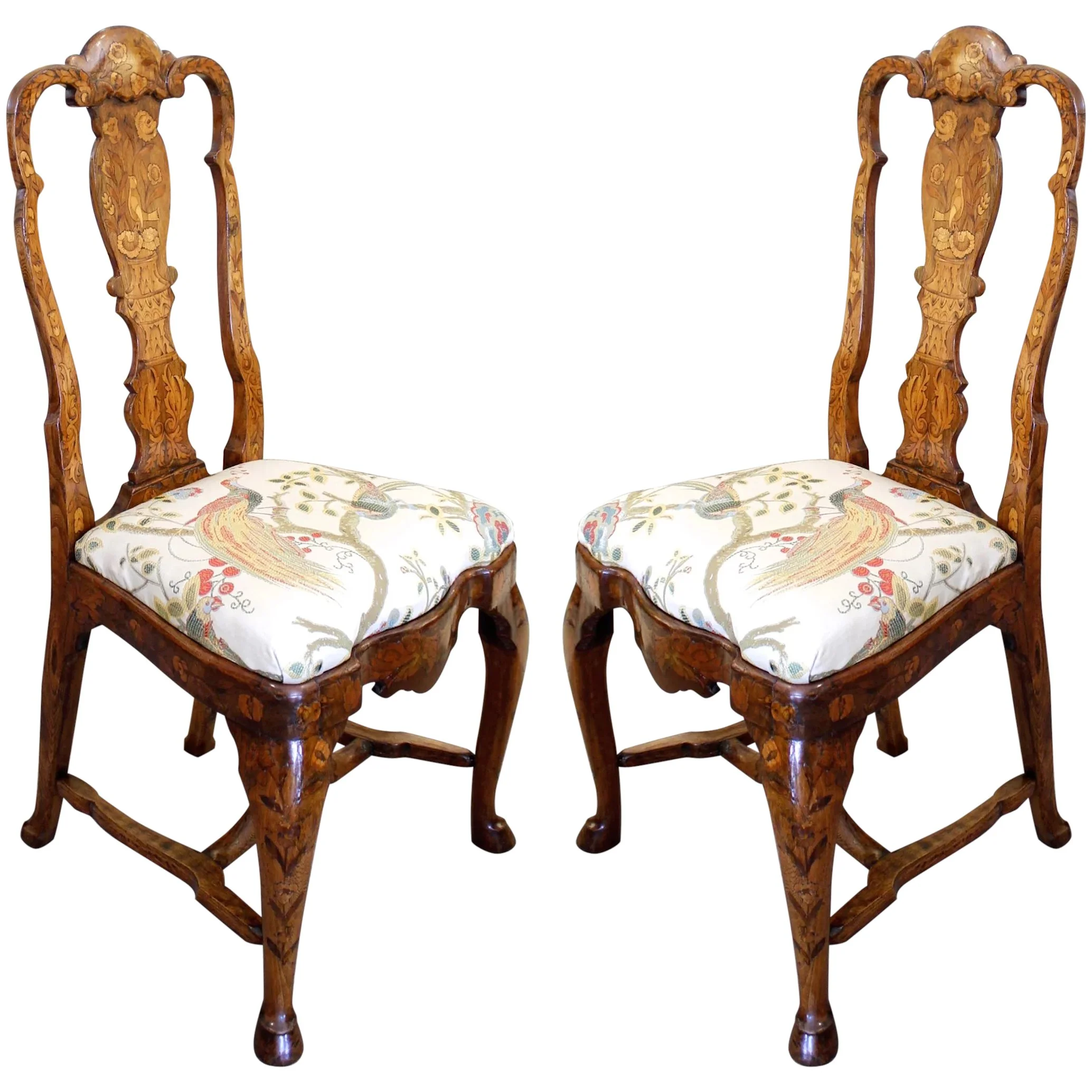 Pair of Late 18th Century Dutch Marquetry Side Chairs with Hoof Feet