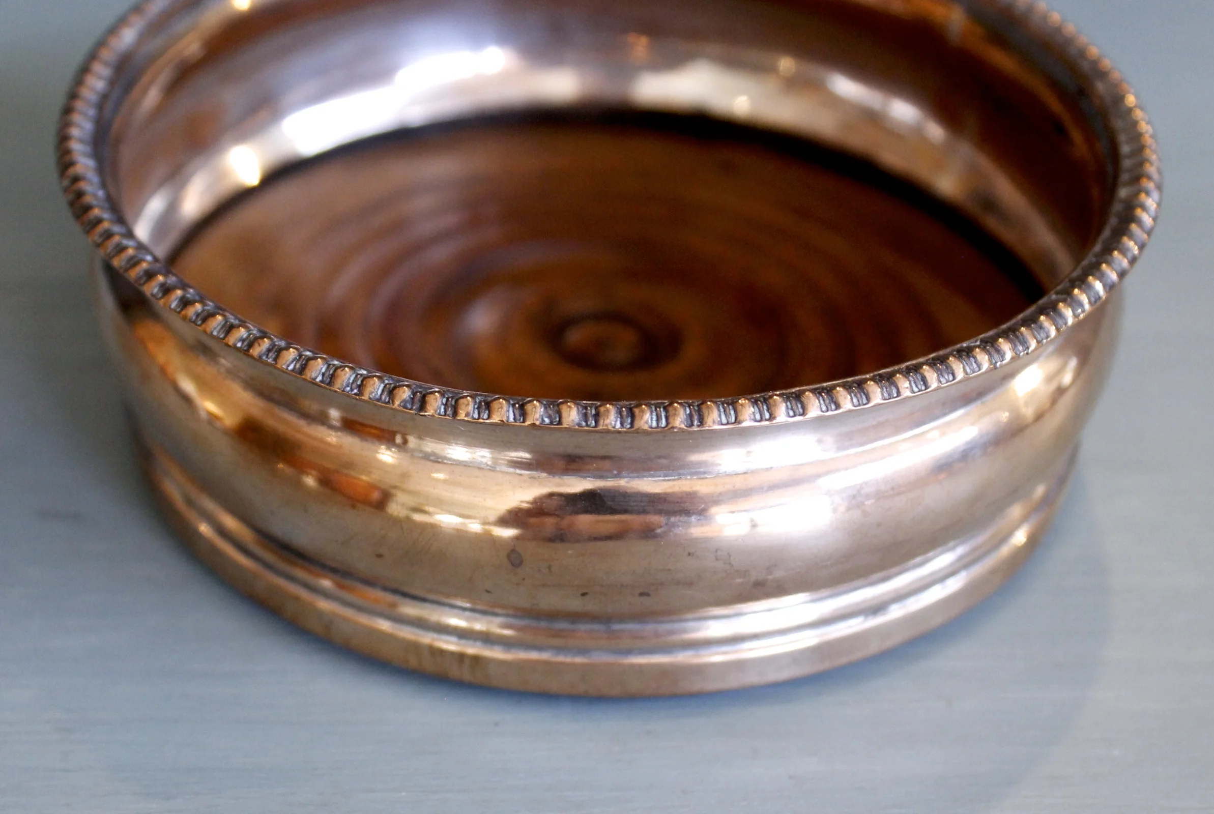 English Copper Wine Coaster with Beaded Rim