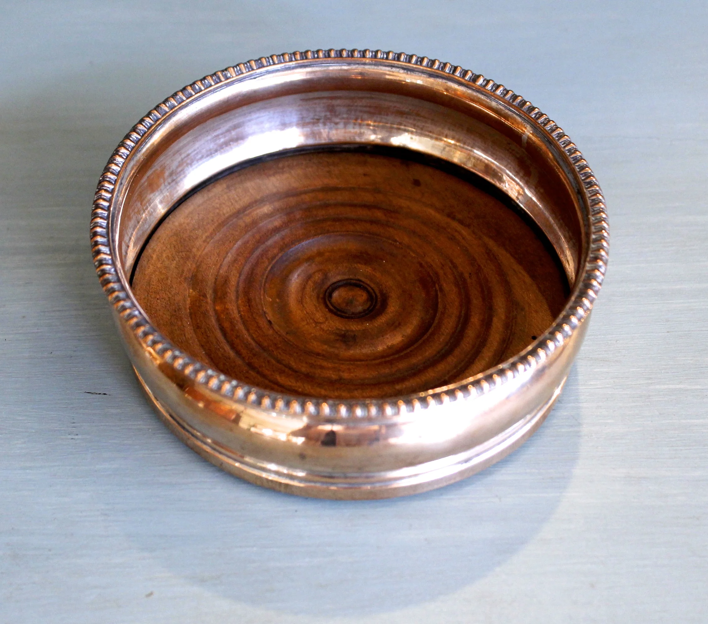 English Copper Wine Coaster with Beaded Rim