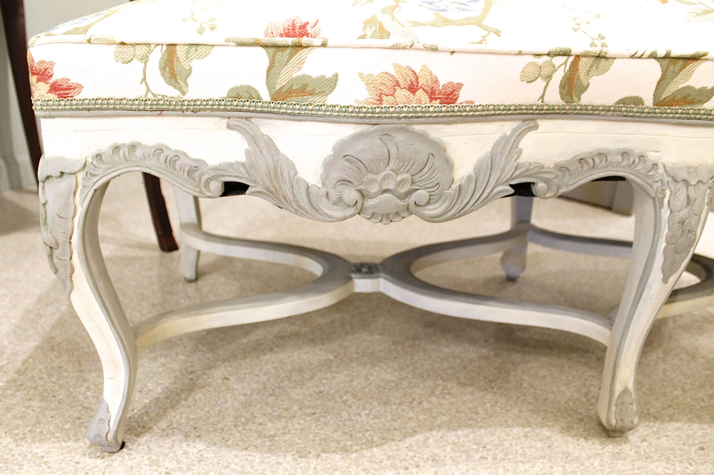 French Régence Style Painted Upholstered Bench