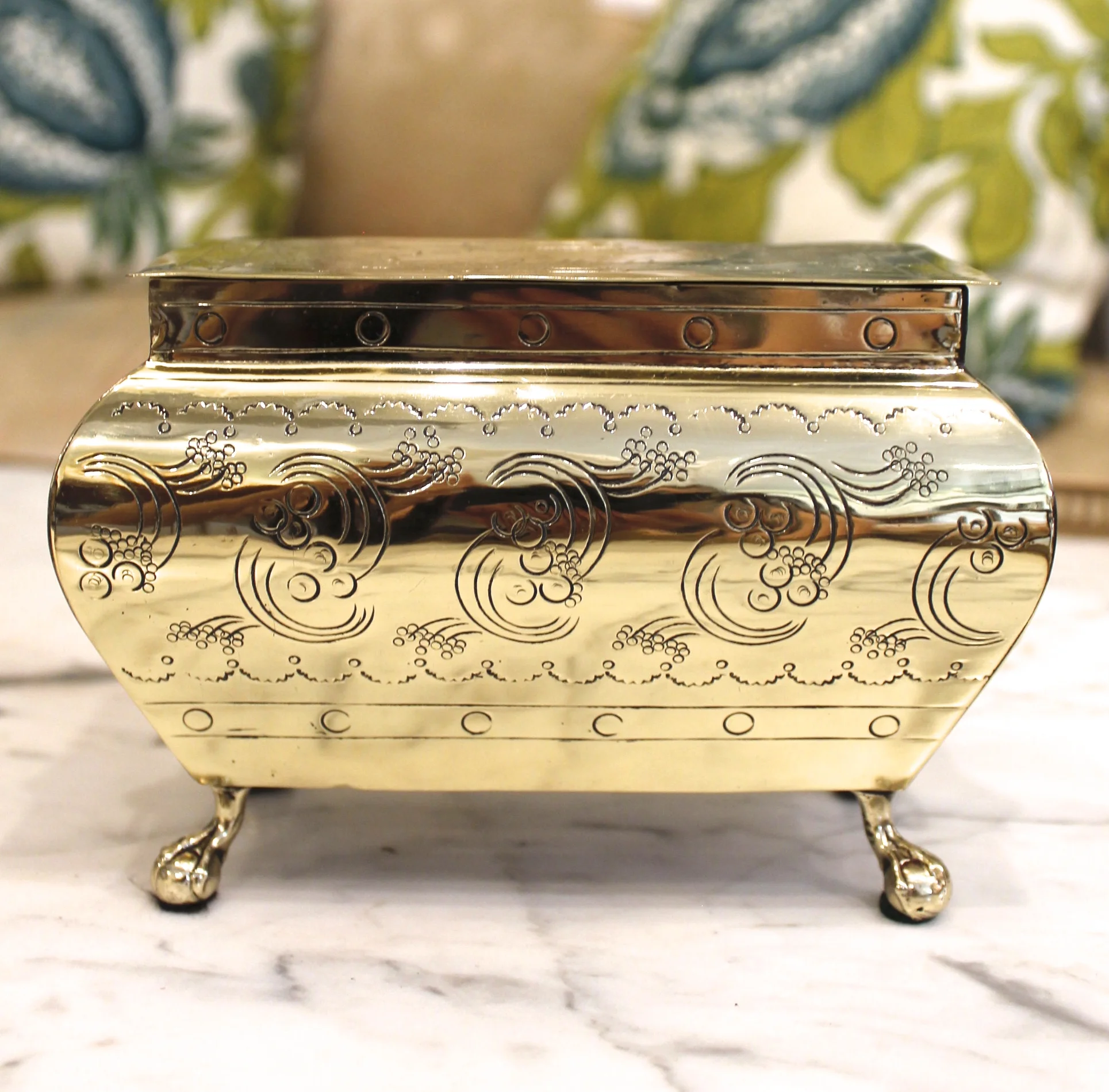Dutch Bombé Footed Brass Tobacco Box