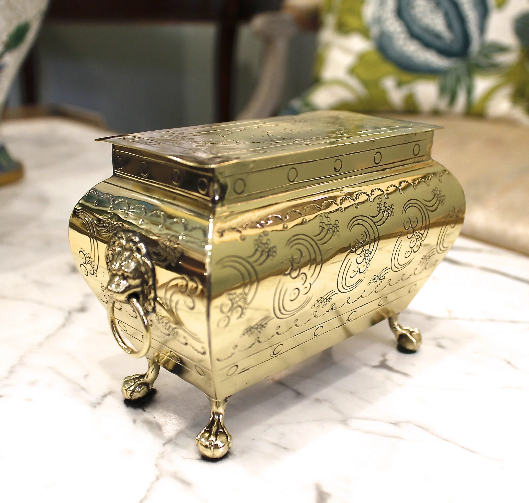 Dutch Bombé Footed Brass Tobacco Box