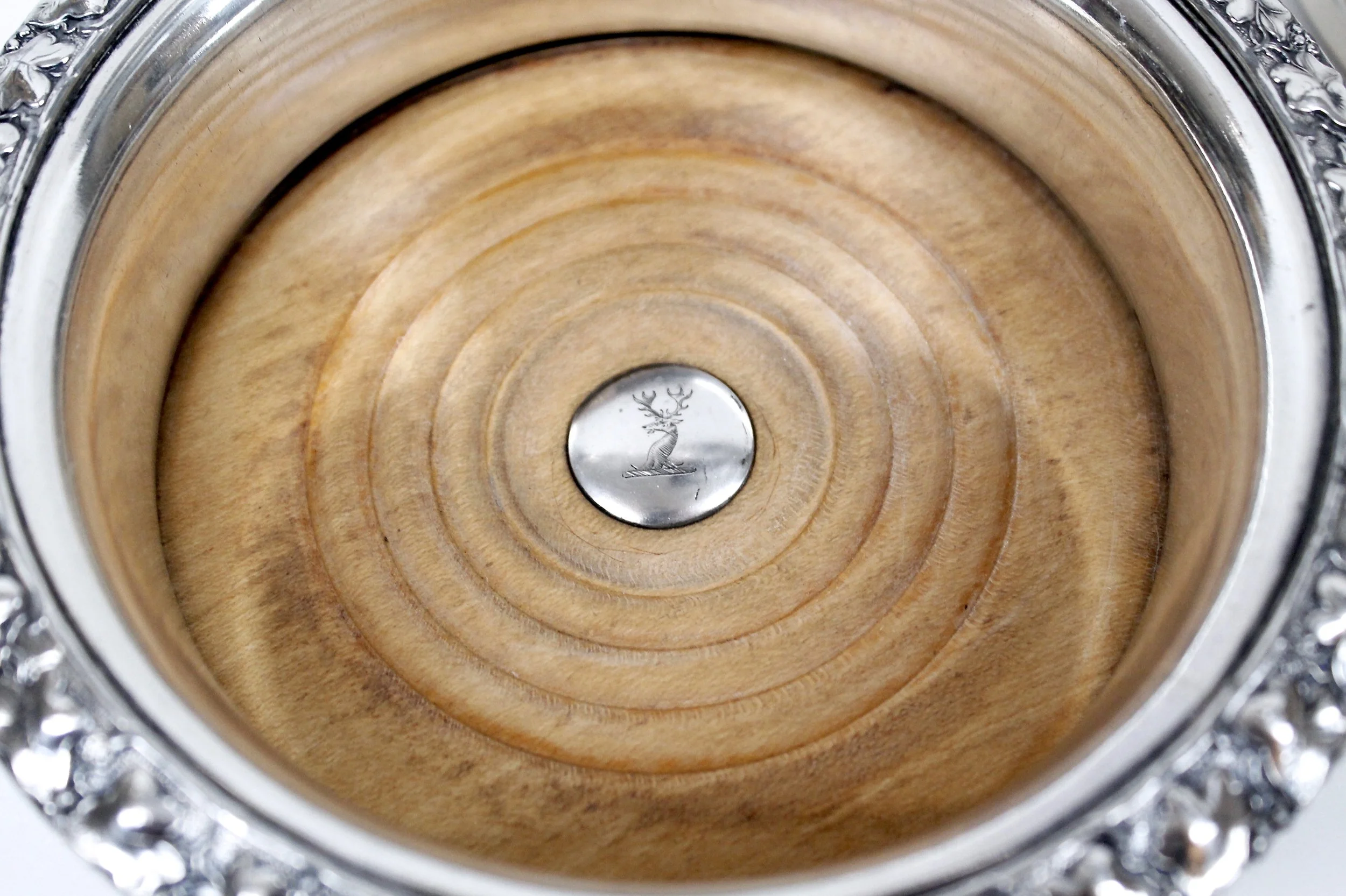 English Silver on Copper Wine Coasters with Ivy Leaf