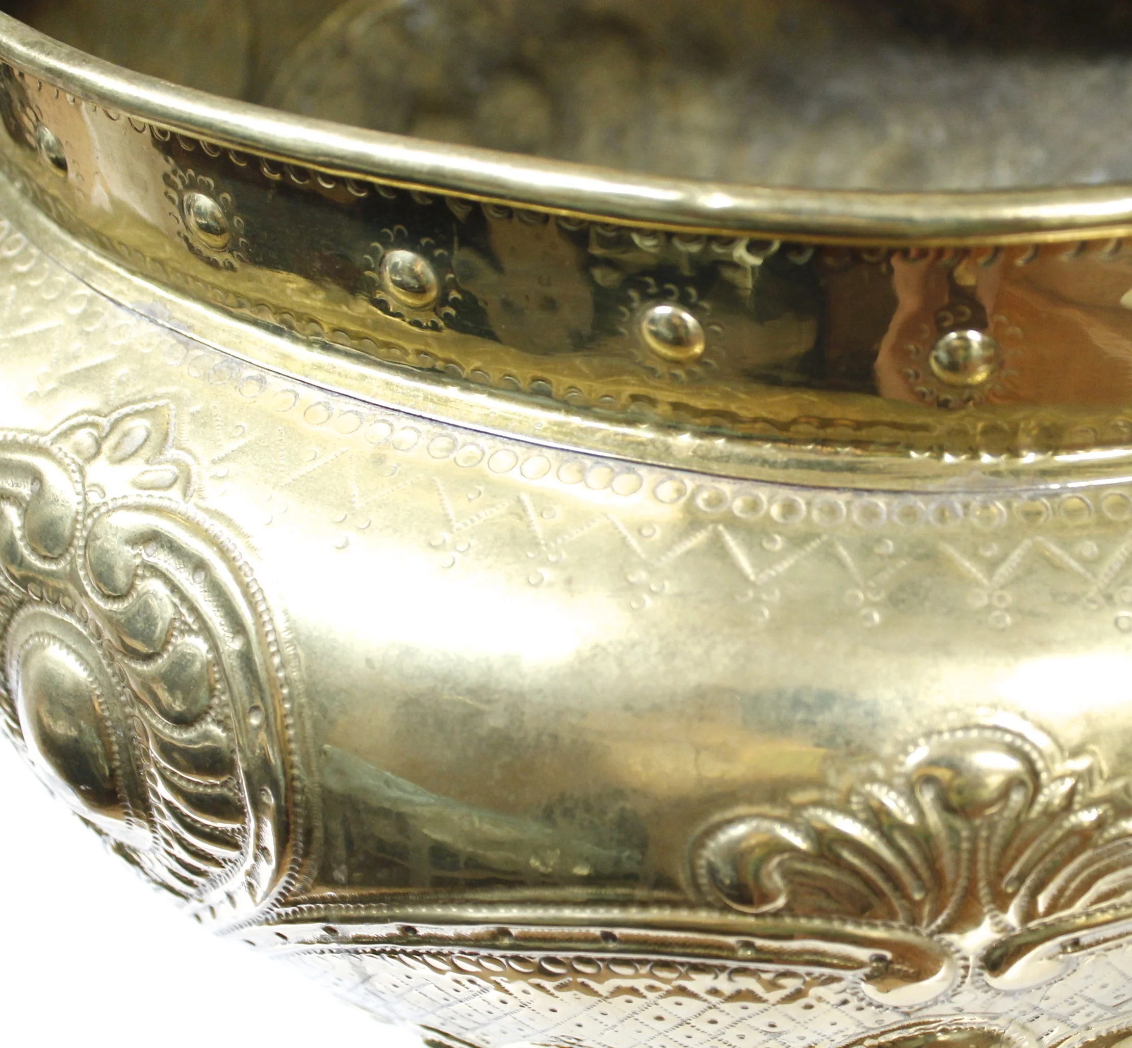 Continental Brass Repoussé Footed Oval Cachepot