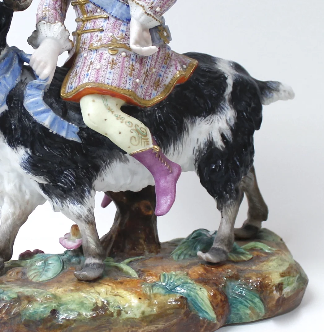 Porcelain Goat and Rider in 18th Century Style Dress