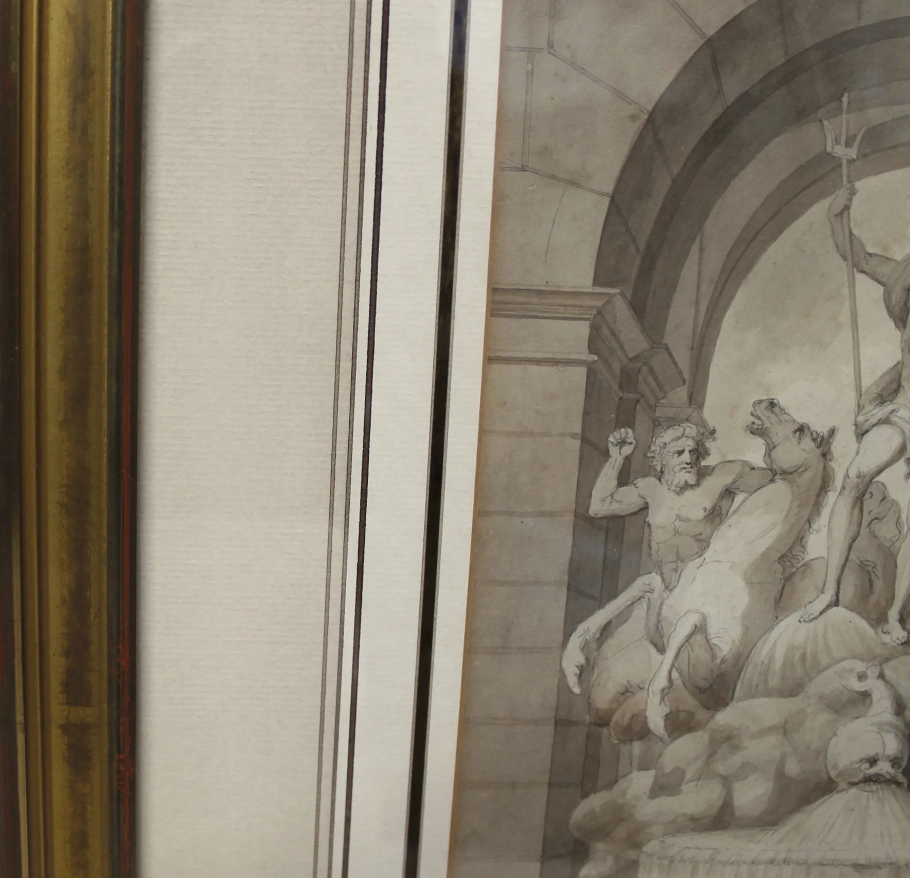 Grisaille Watercolor of the Neptune Fountain, Rome