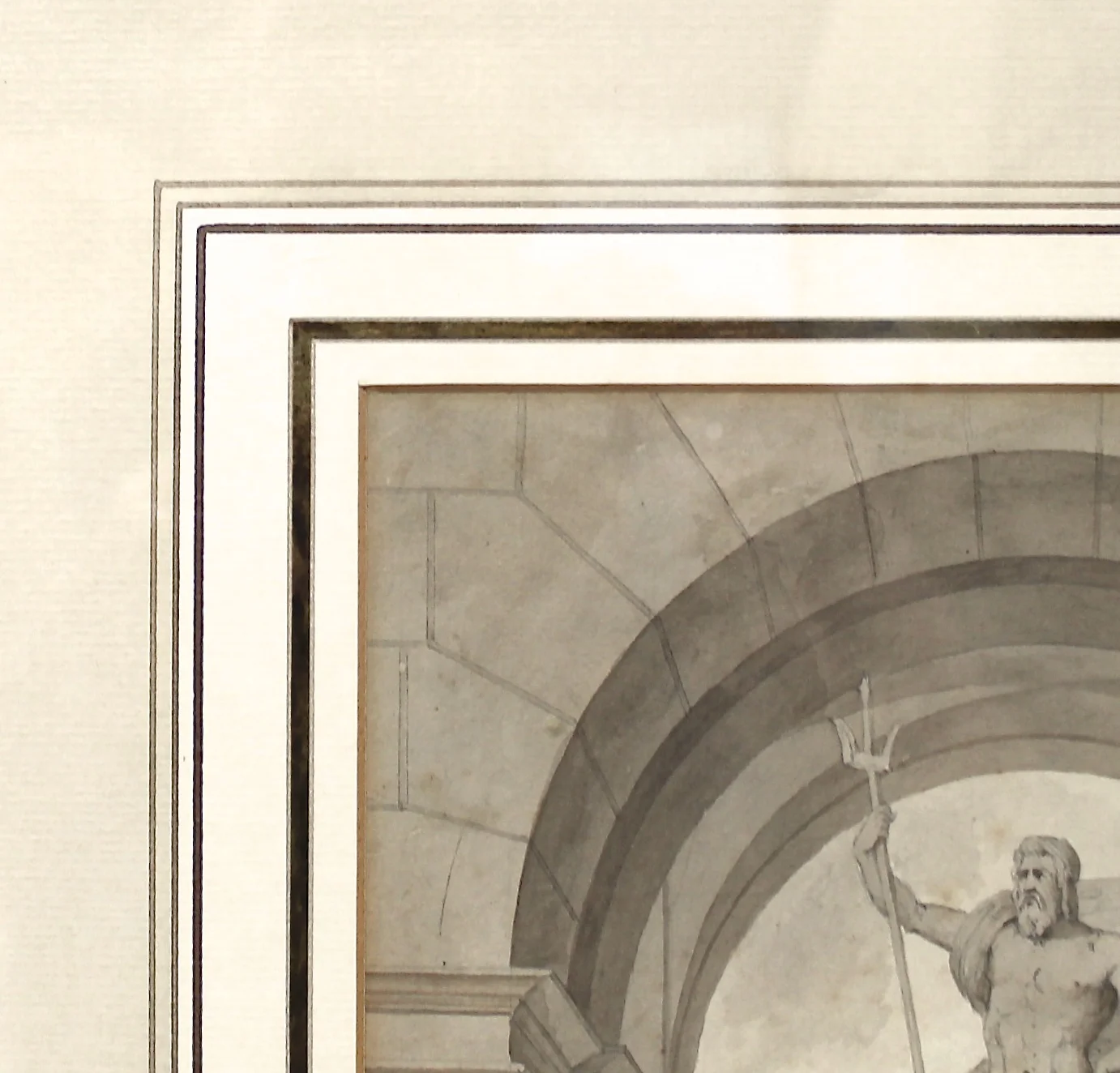 Grisaille Watercolor of the Neptune Fountain, Rome