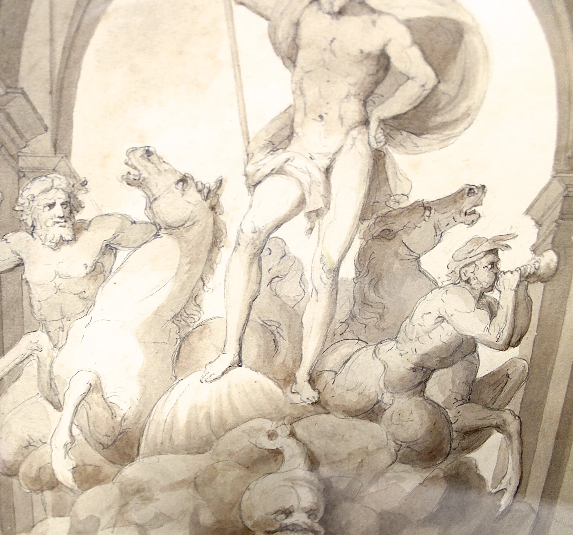 Grisaille Watercolor of the Neptune Fountain, Rome