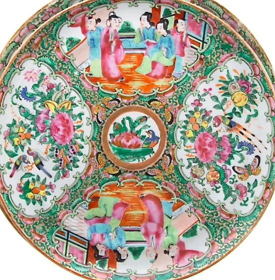 Six Fine Rose Medallion Dinner Plates