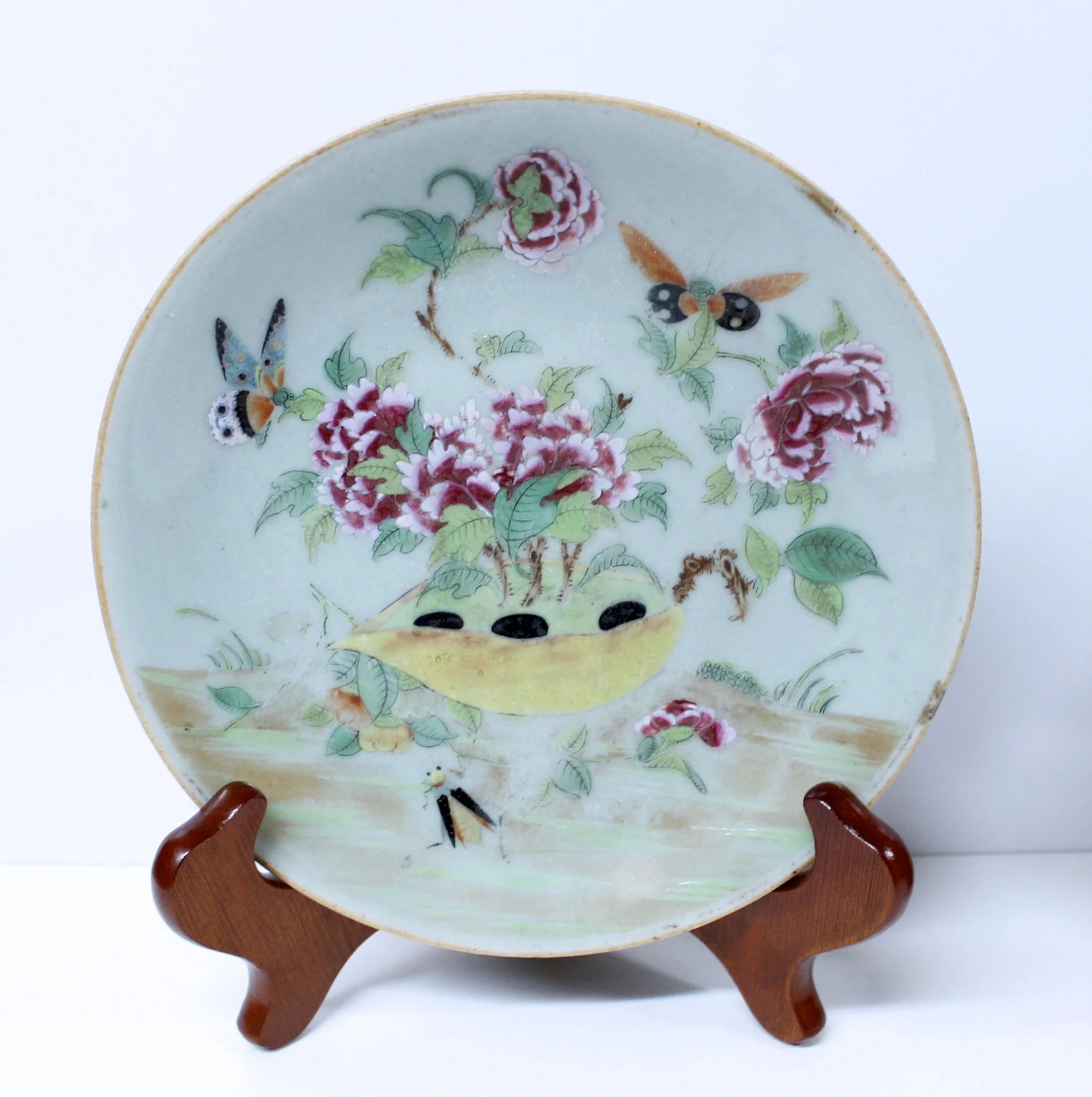 Chinese Export Rose Canton Celadon Plates