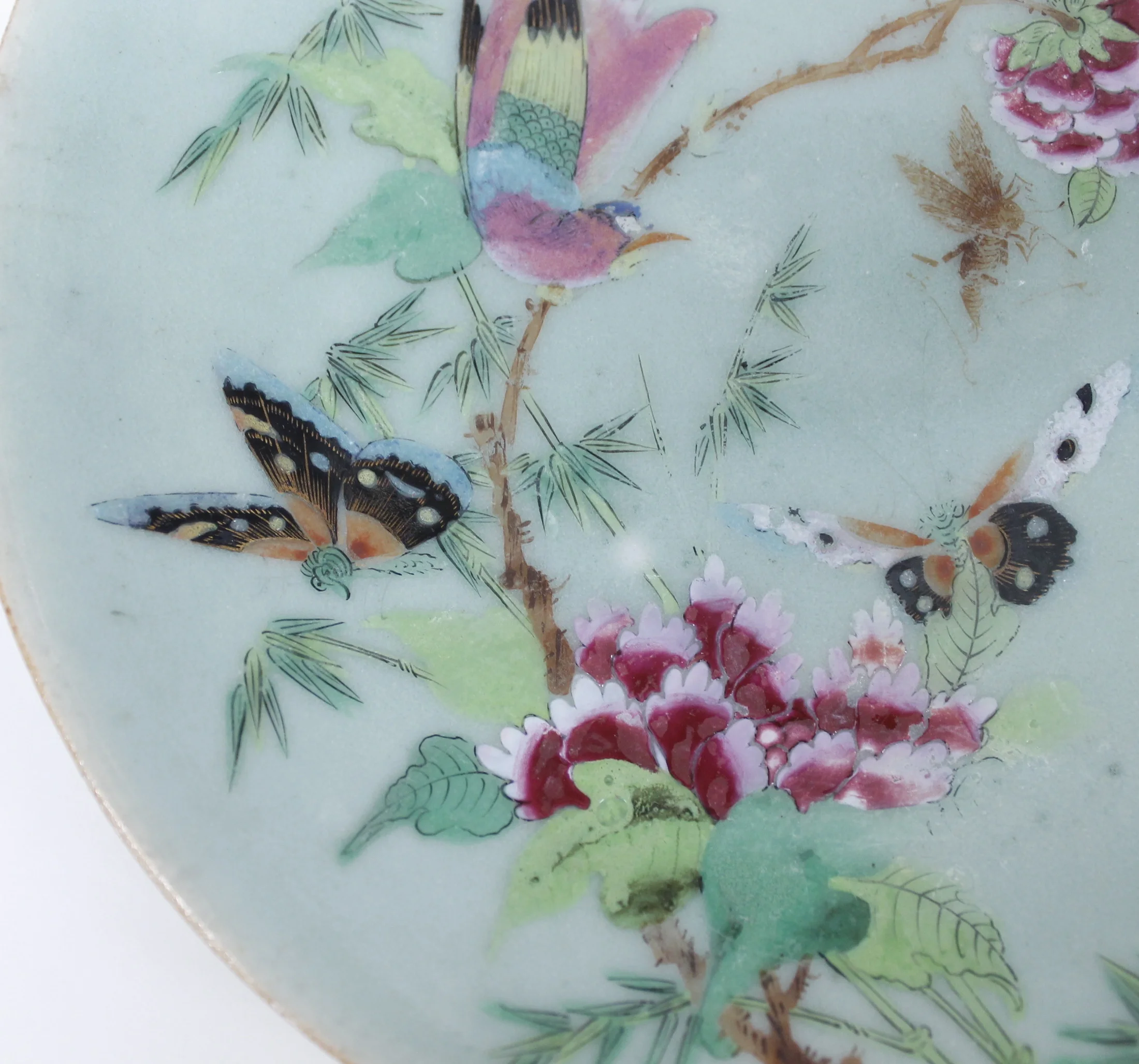 Chinese Export Rose Canton Celadon Plates