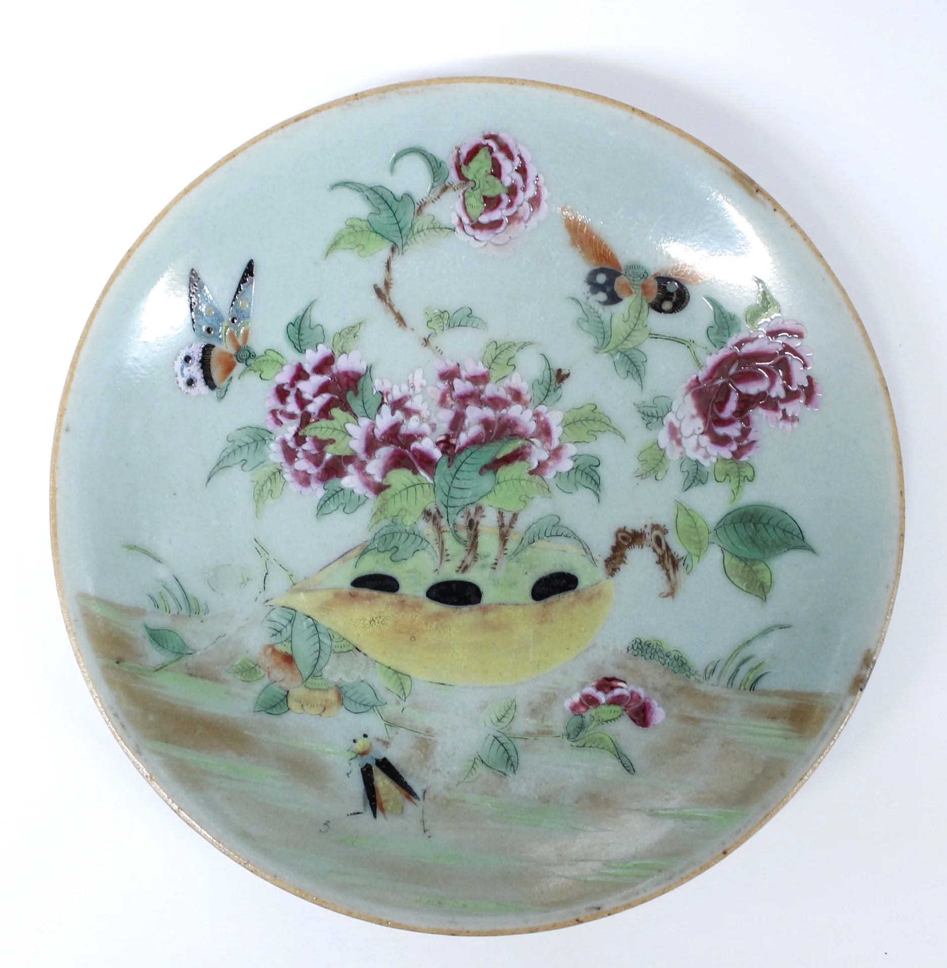 Chinese Export Rose Canton Celadon Plates