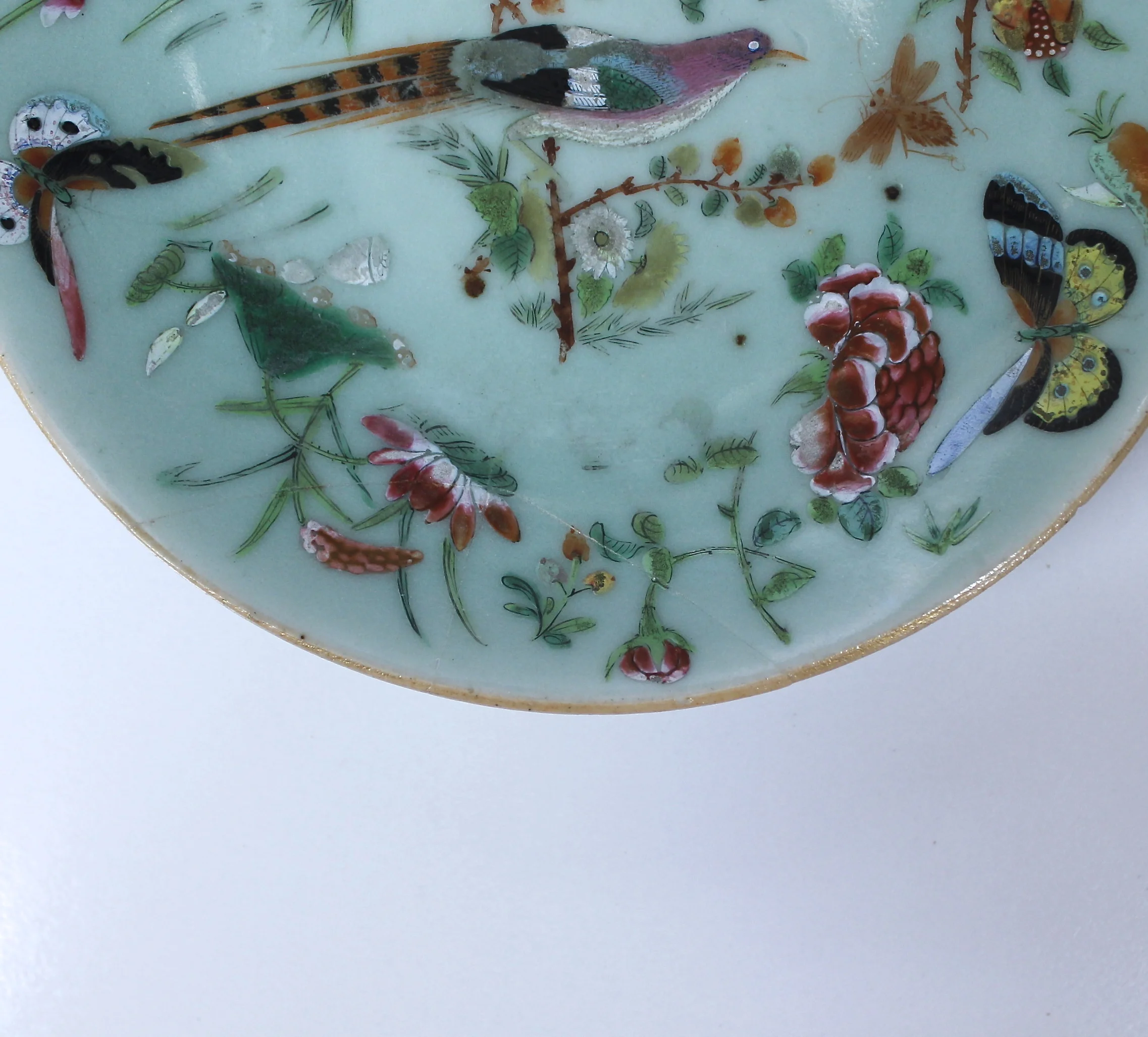 Chinese Export Rose Canton Celadon Plates