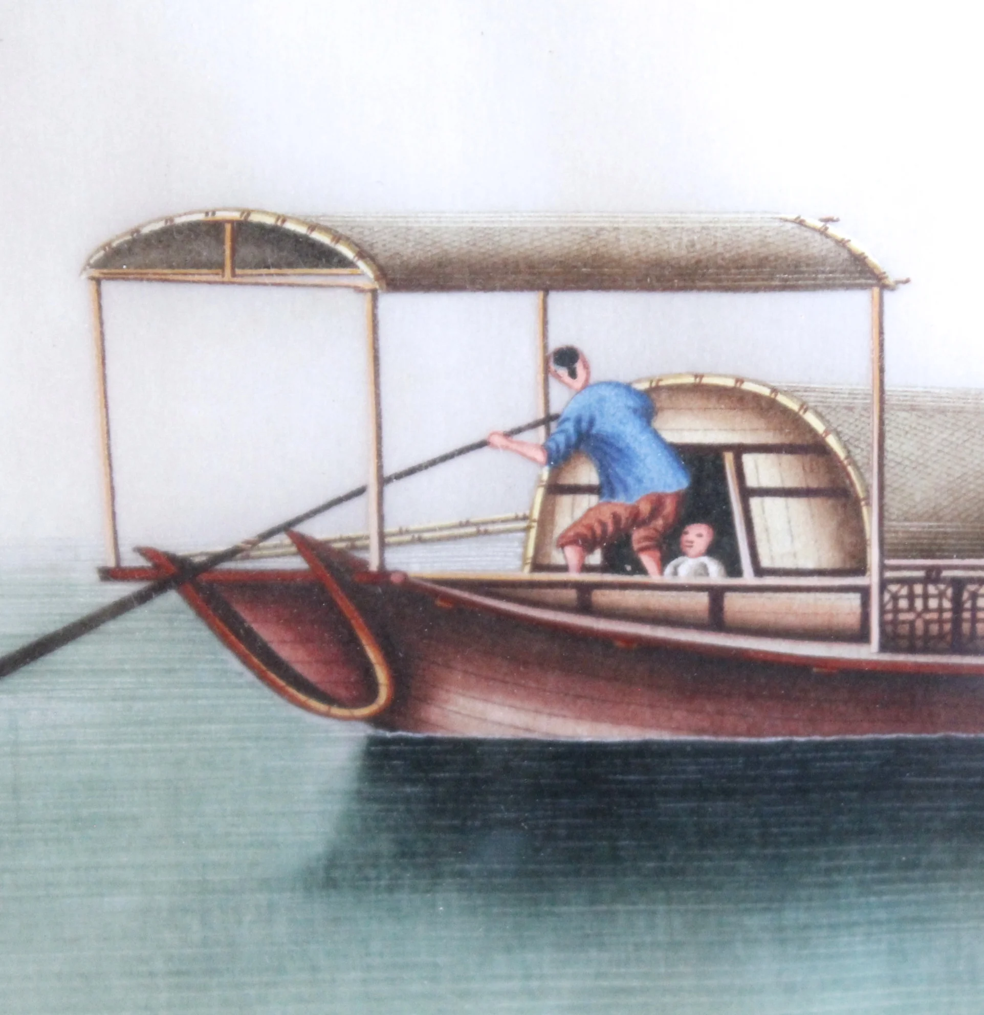 Chinese Export Pith Paper Watercolor Paintings of Boats