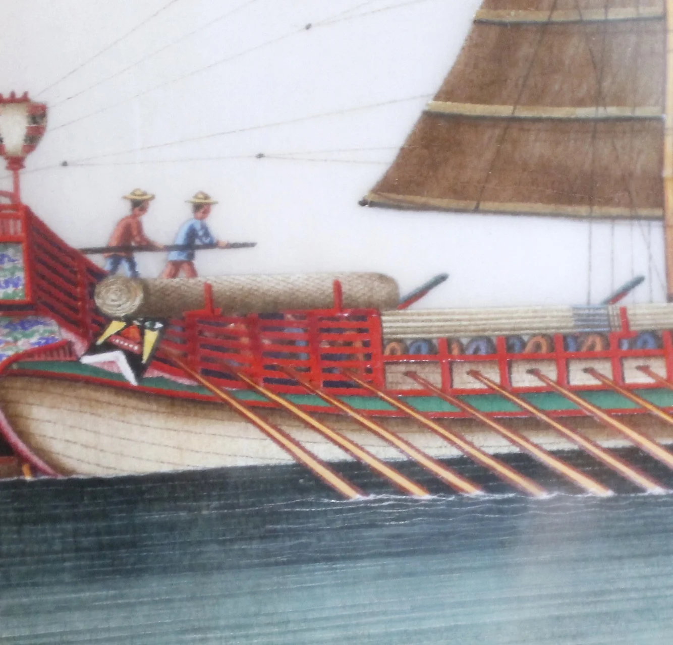 Pair of Chinese Export Pith Paper Watercolor Paintings of Boats