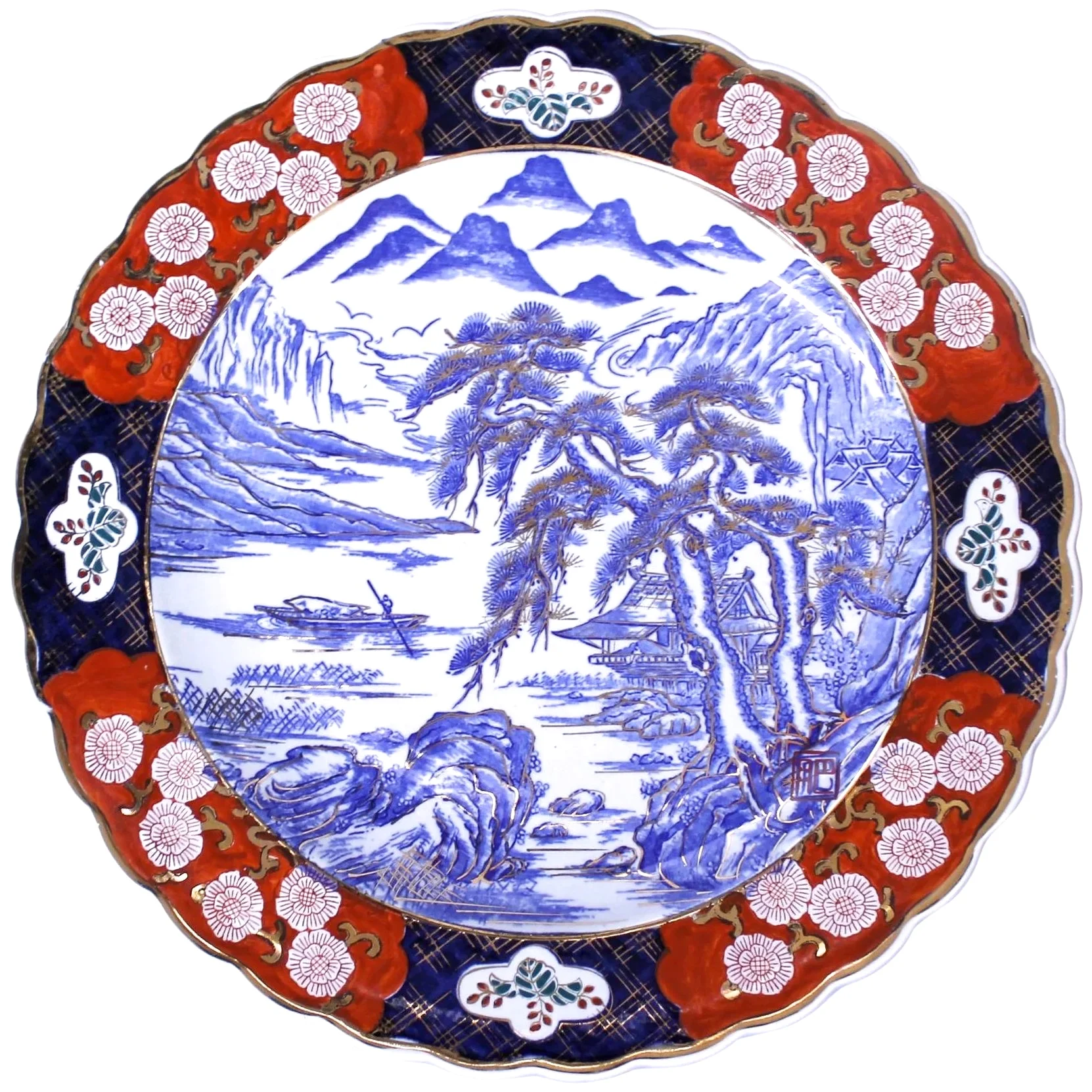 Clobbered Imari Porcelain Charger with Landscape