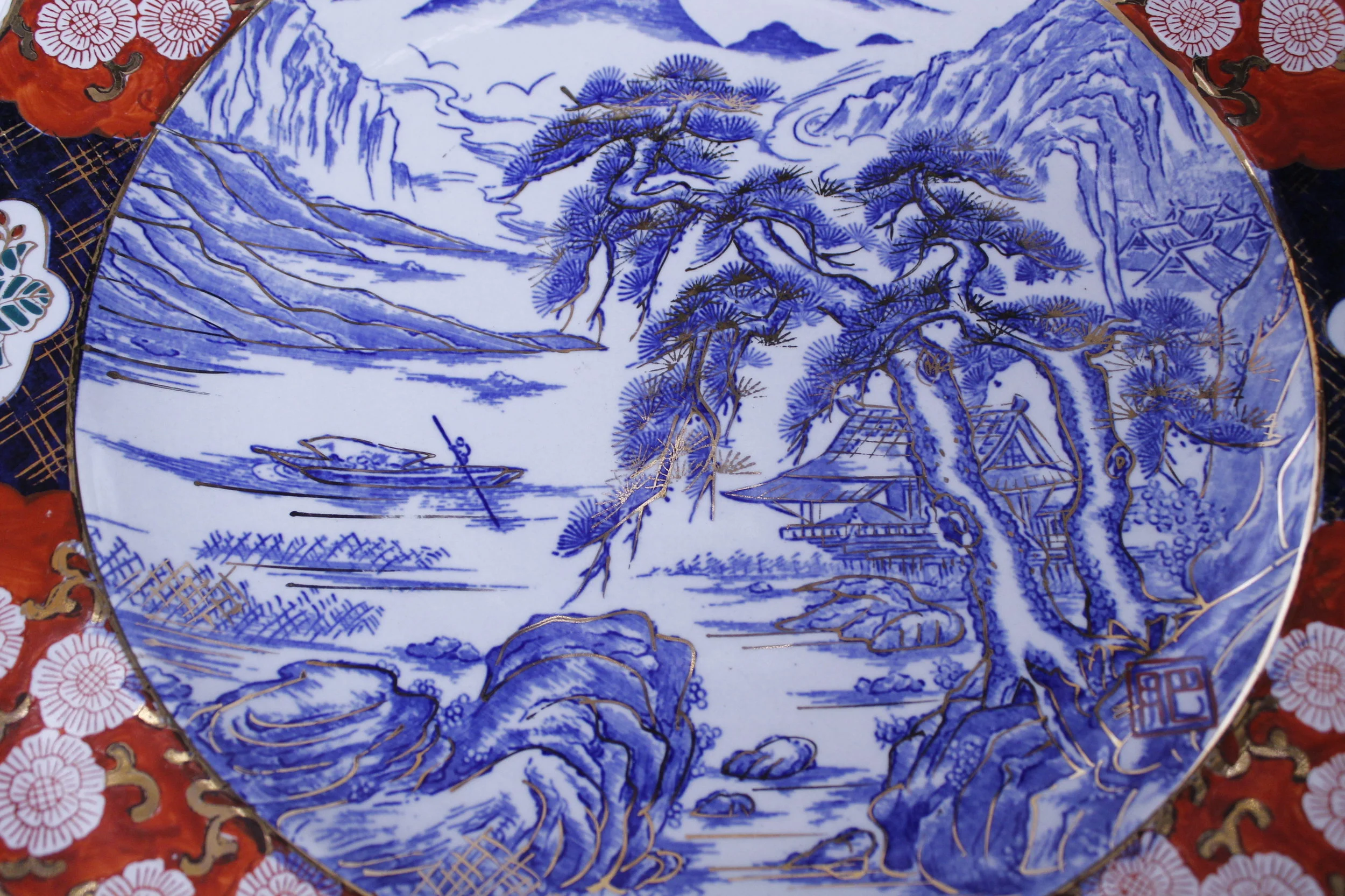 Clobbered Imari Porcelain Charger with Landscape