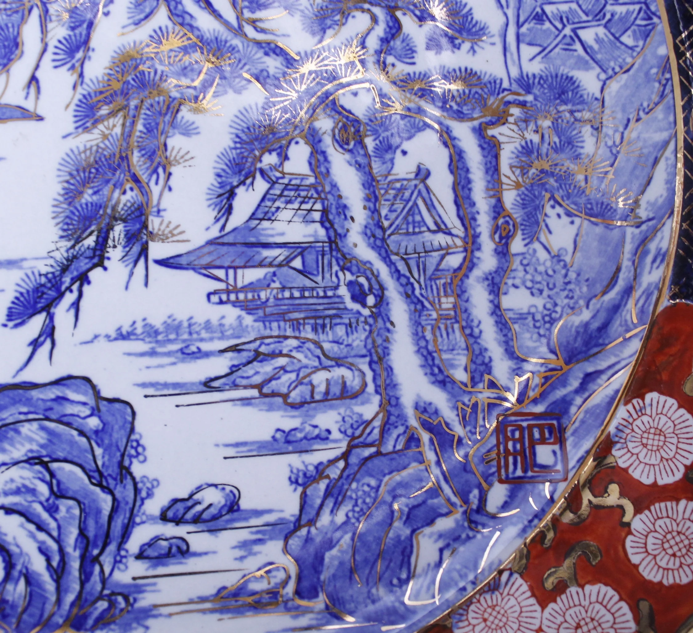 Clobbered Imari Porcelain Charger with Landscape