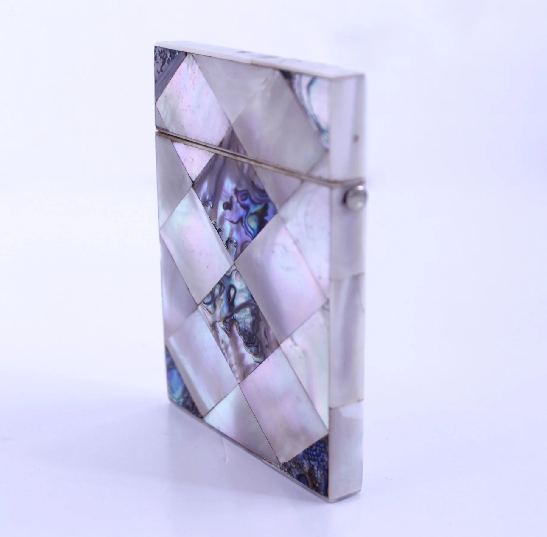 Mother of Pearl and Abalone Diamond Pattern Marquetry Card Case