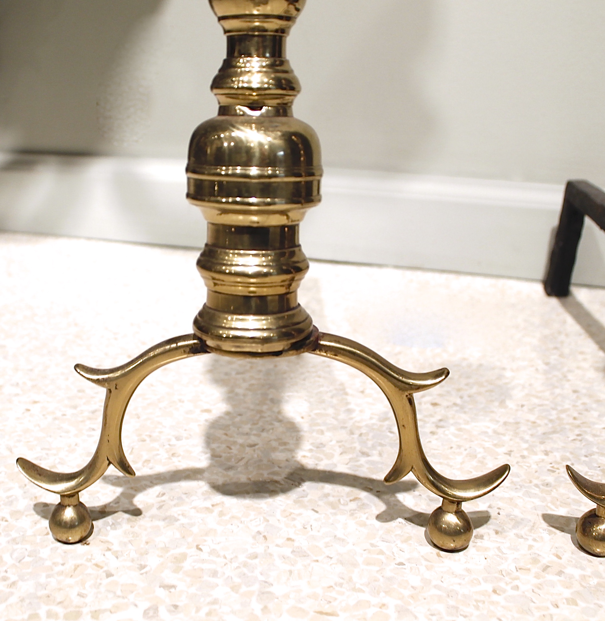 Small Pair of American Federal Brass Andirons