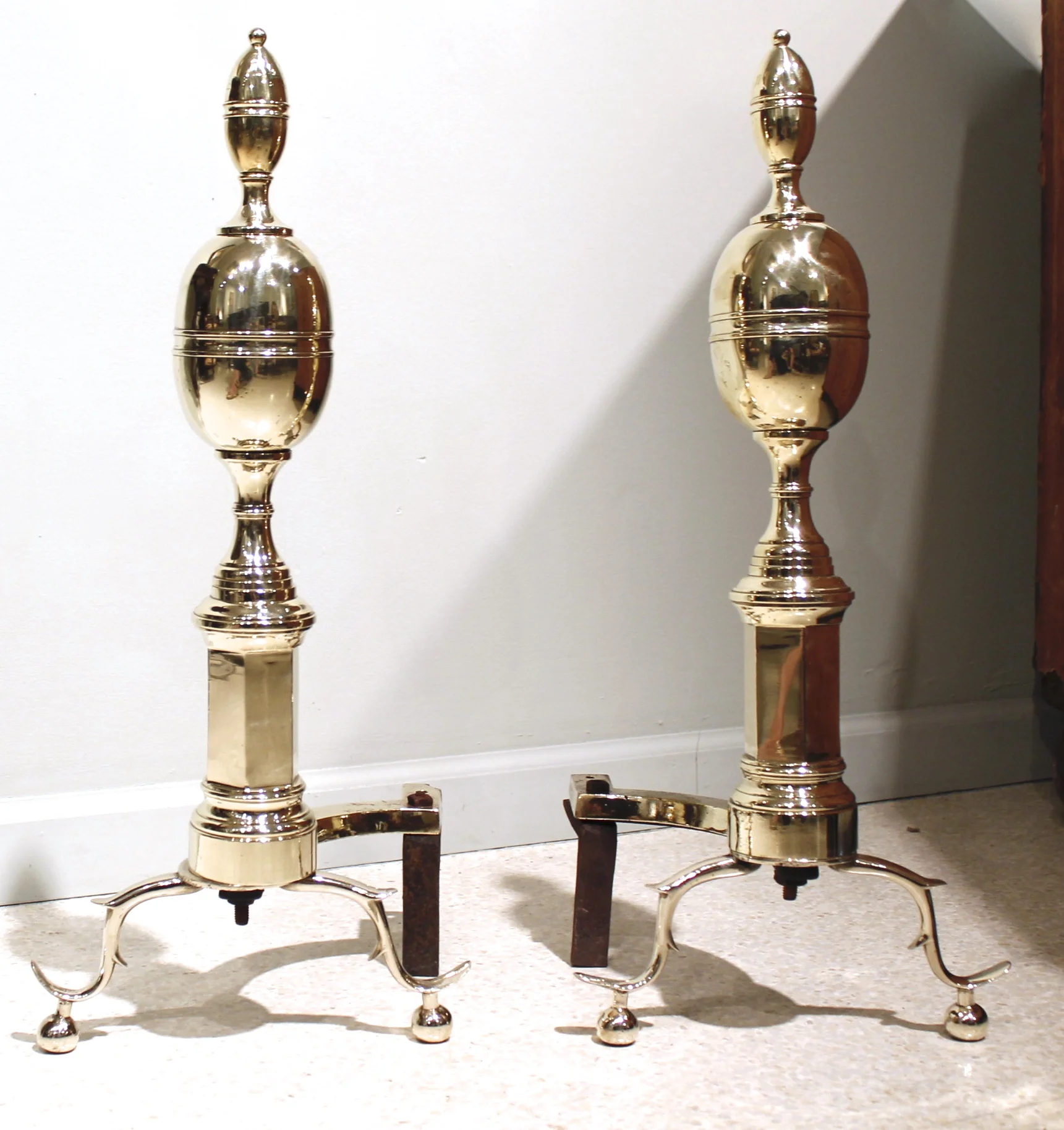 Federal Style Double Lemon Top Andirons