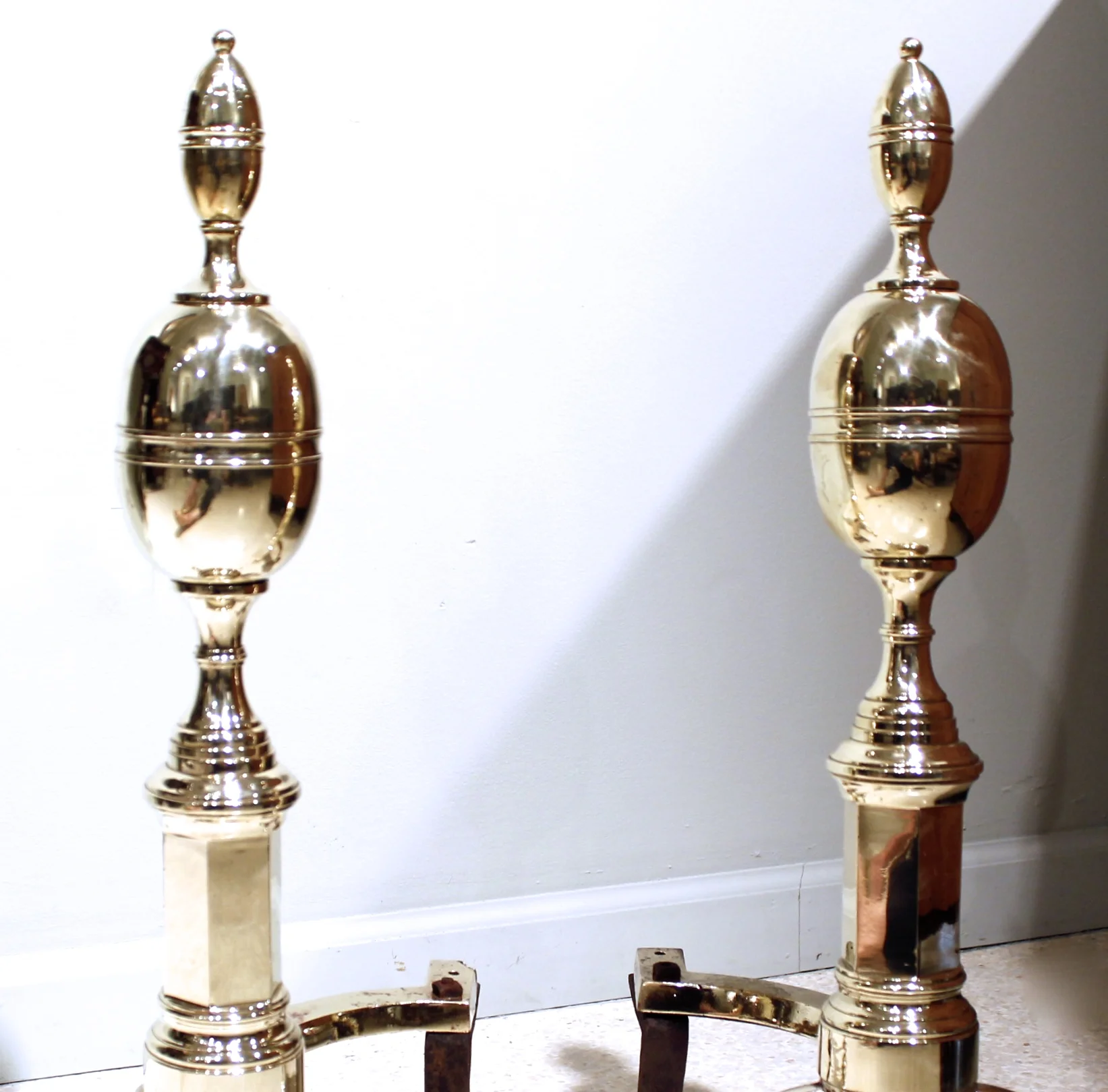 Federal Style Double Lemon Top Andirons