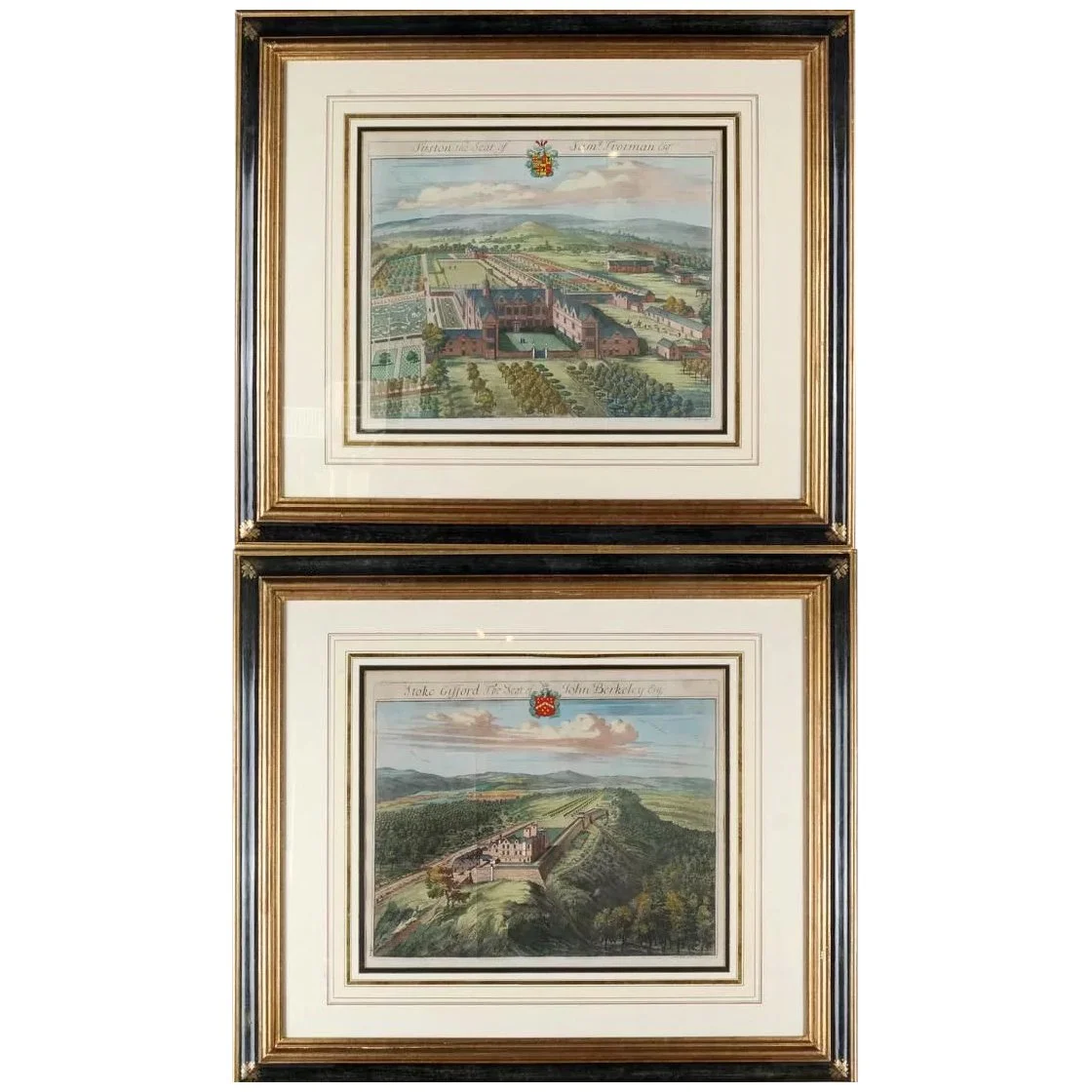 Pair of Bird’s Eye English Estate Views Engraved by Johannes Kip