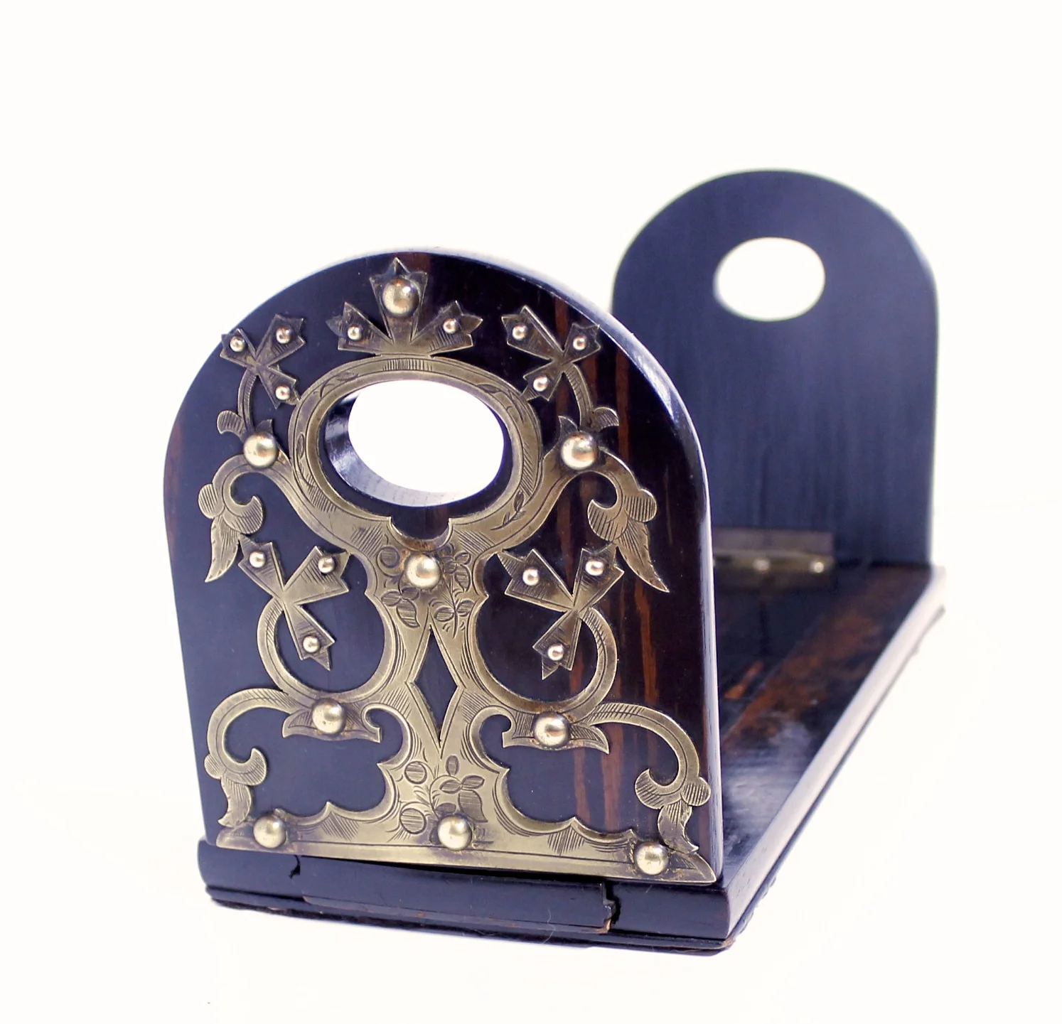Victorian Brass Mounted Calamander Desk Top Bookshelf (Book Ends)