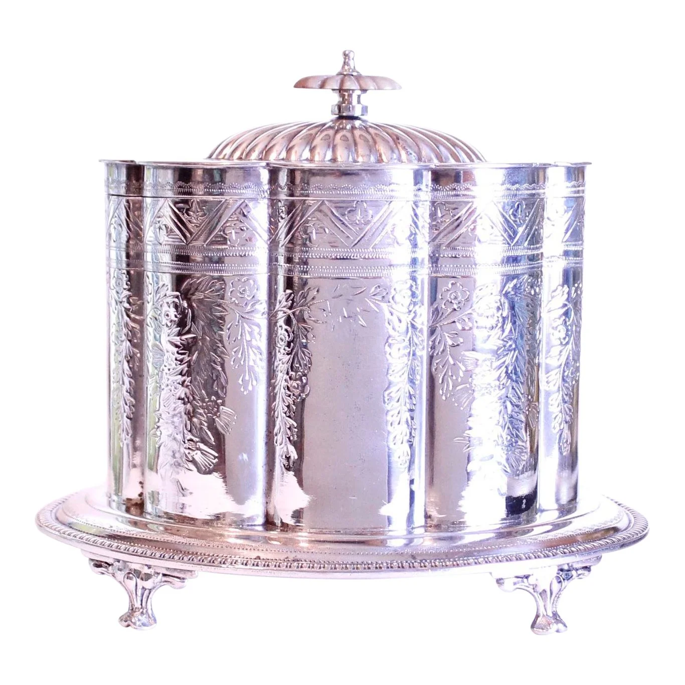 Large Footed Silver Plate Sheffield Biscuit Box