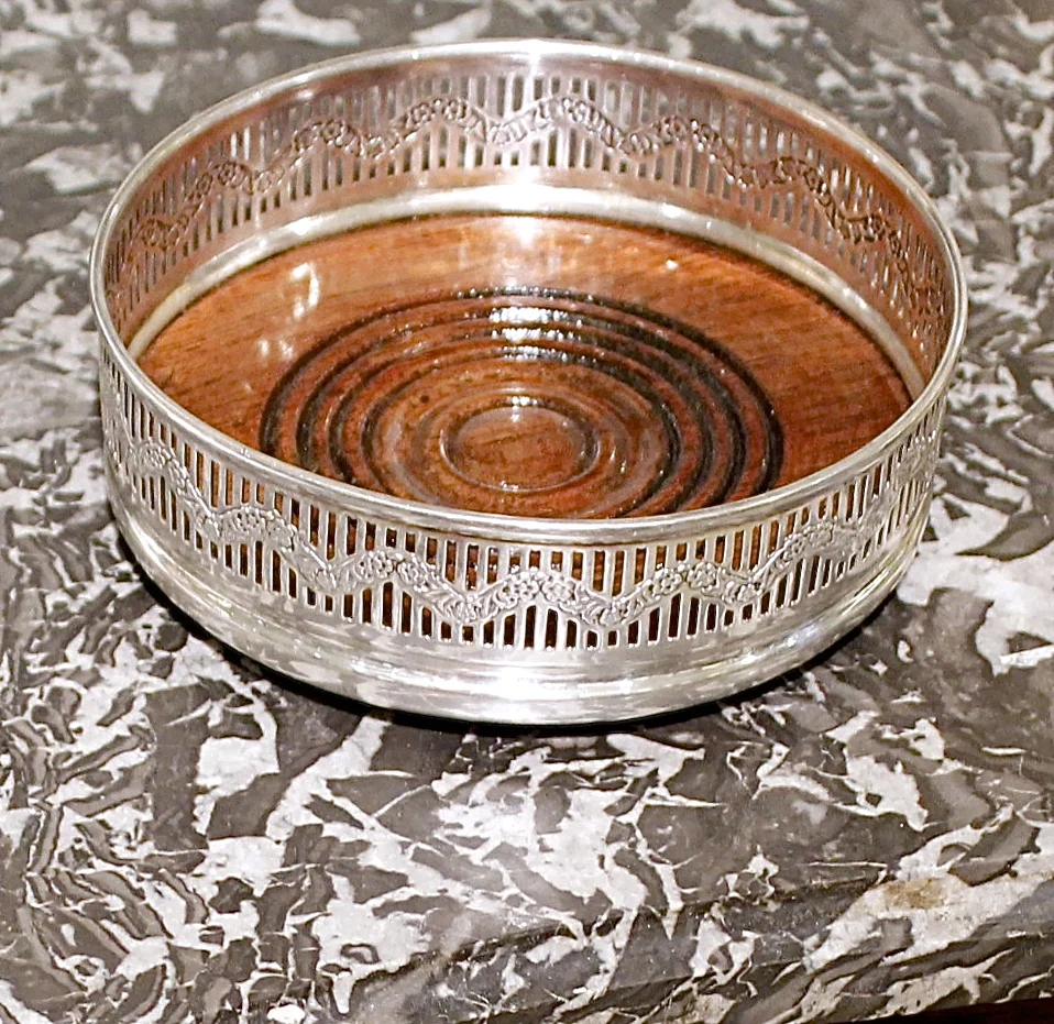 English Silver on Copper Galleried Wine Coaster