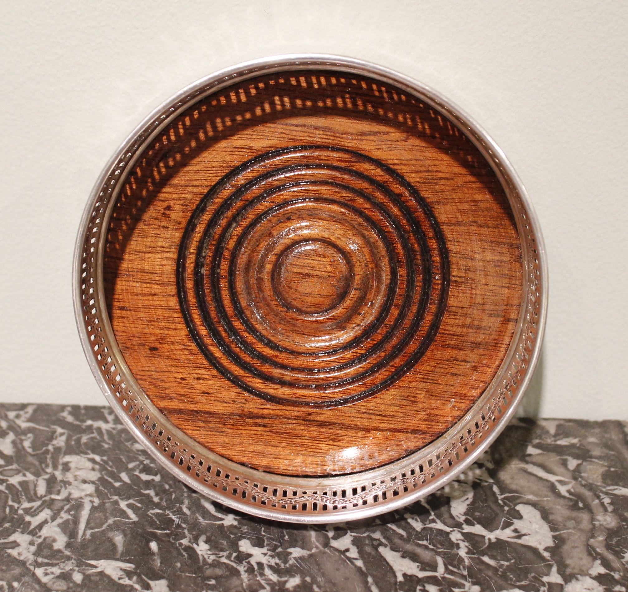 English Silver on Copper Galleried Wine Coaster