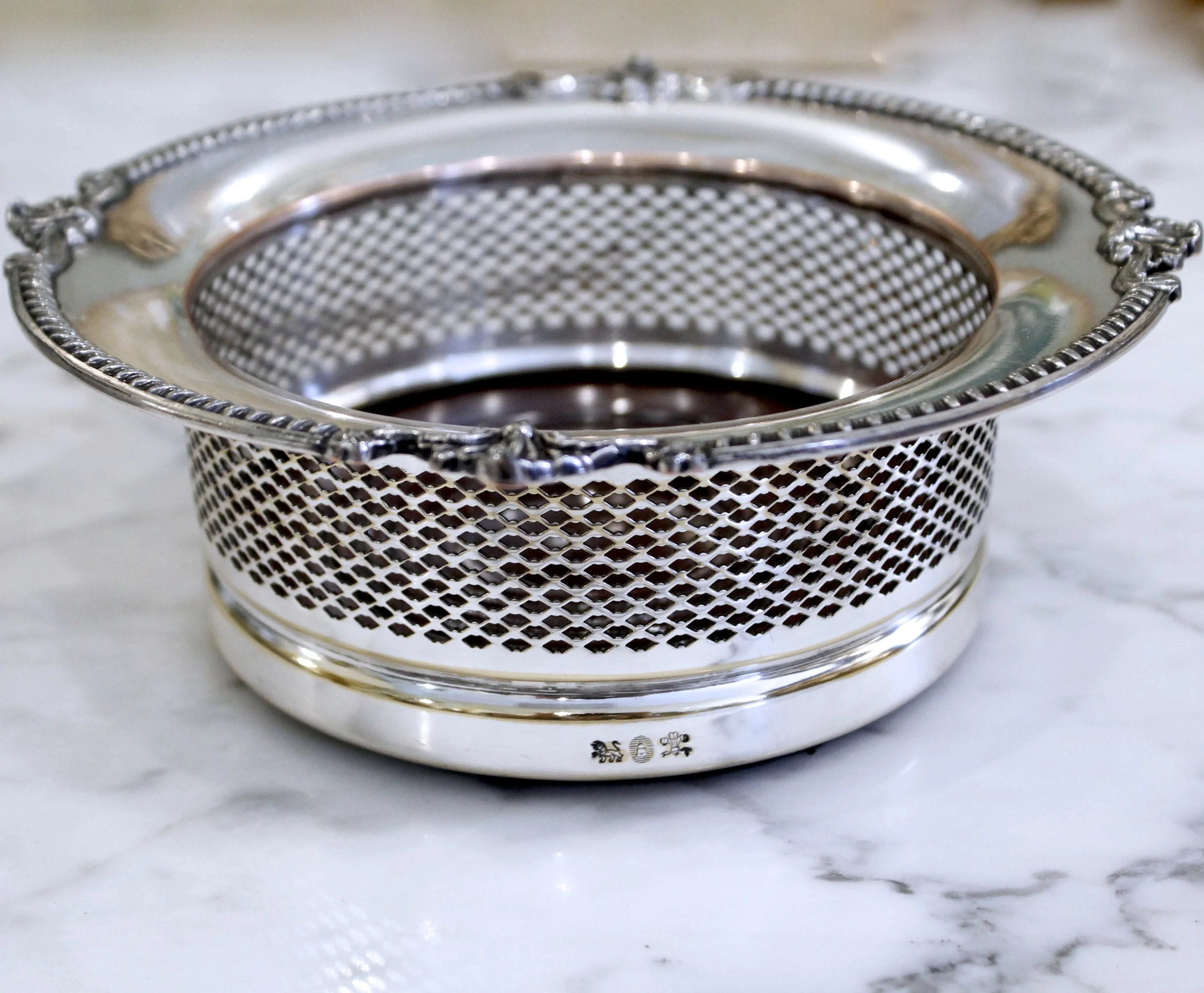 Tall English Silver on Copper Wine Coaster