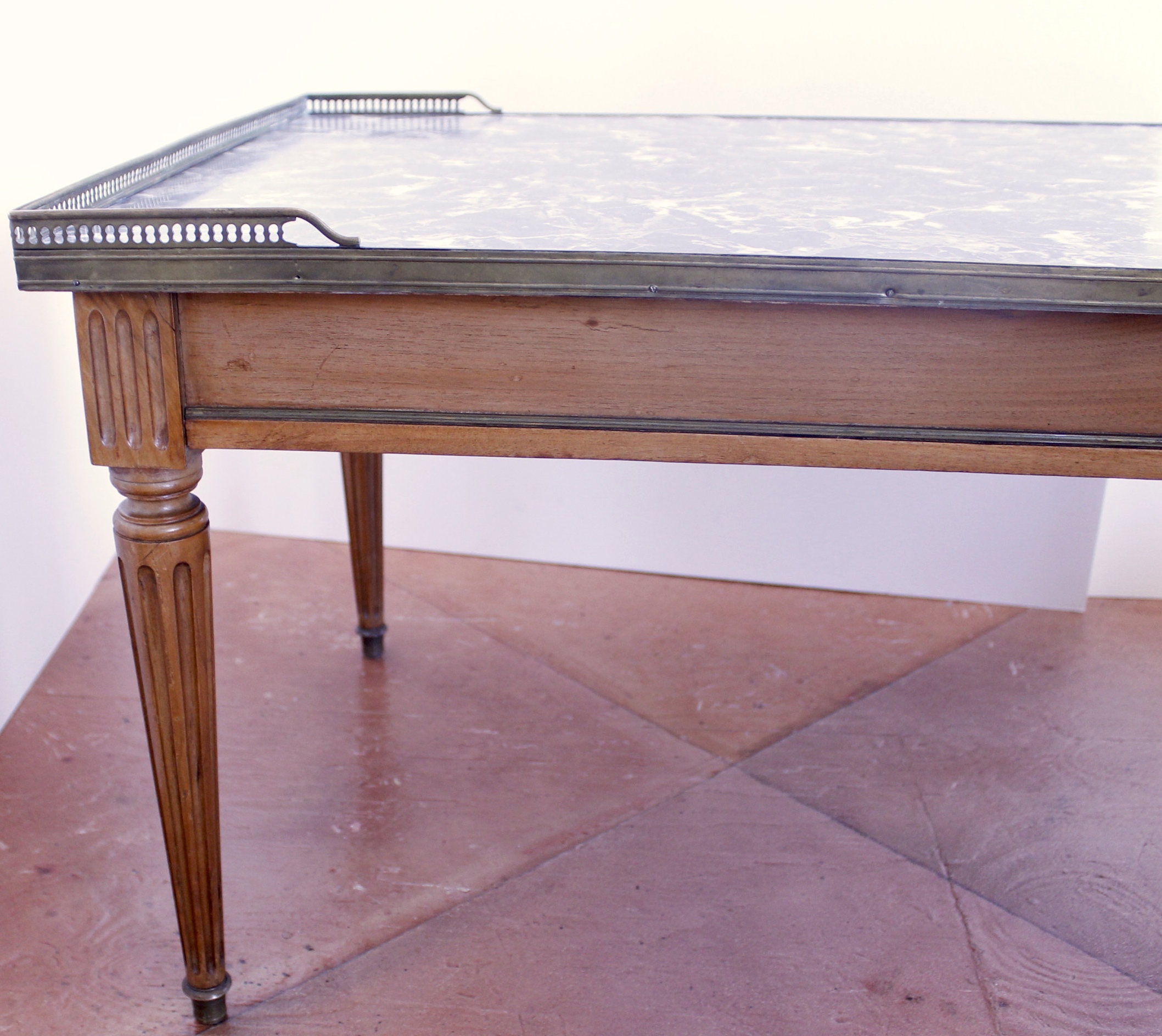 Louis XVI Style Marble Top Fruitwood Coffee Table