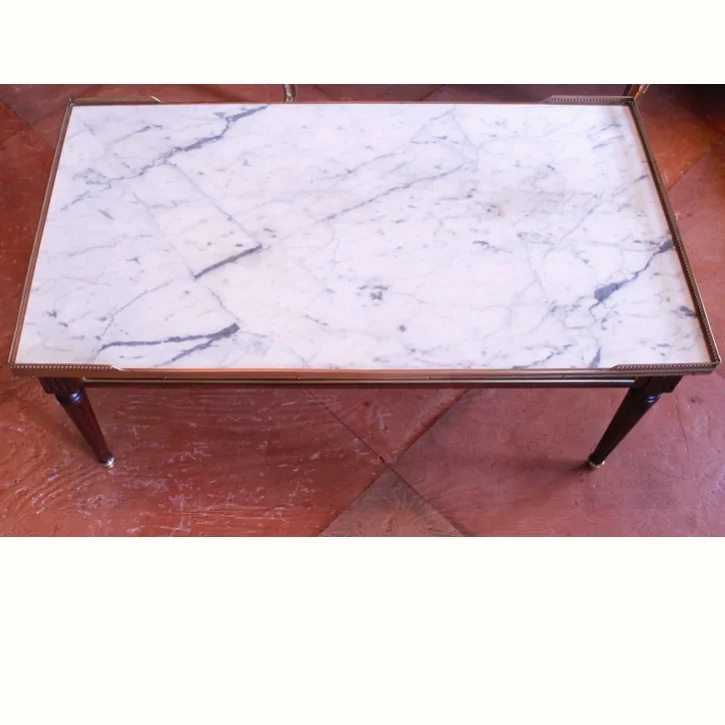 Louis XVI Style Marble Top Walnut Coffee Table