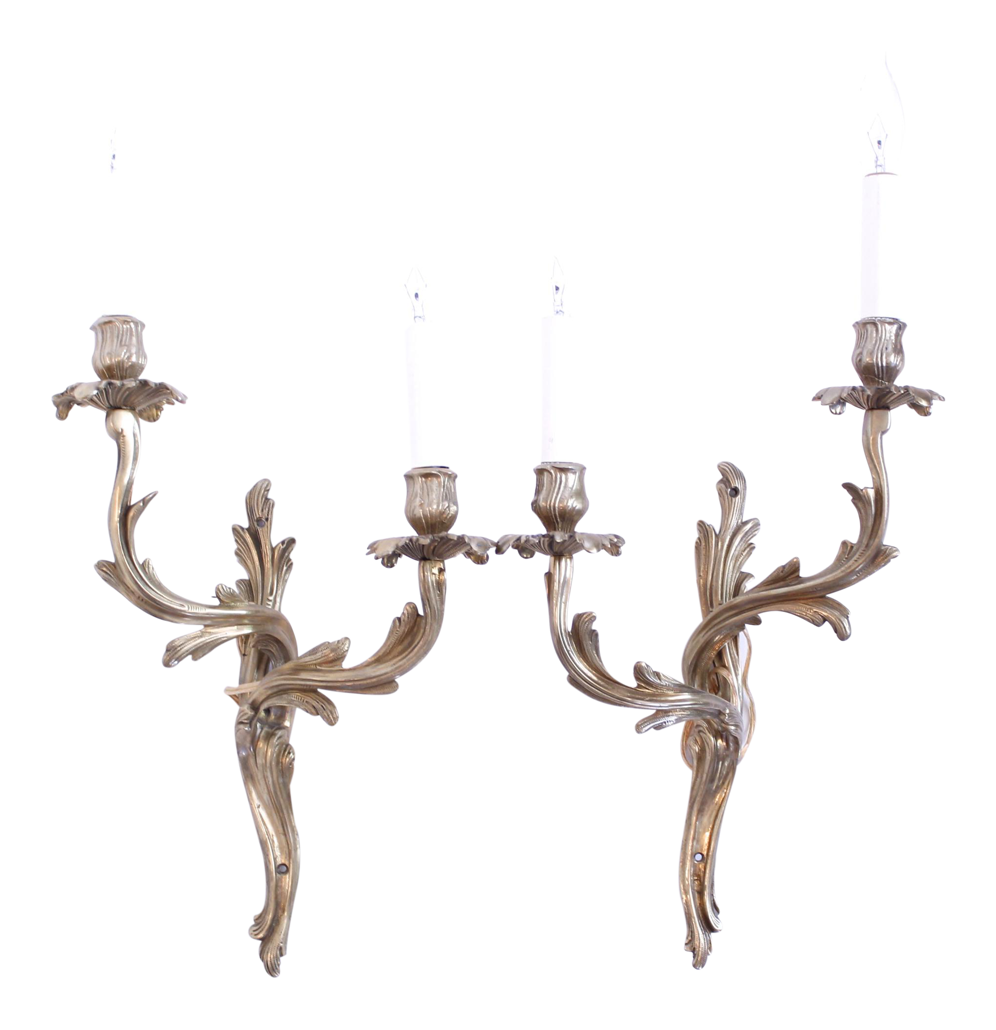 Pair of Polished Brass Louis XV Style Sconces