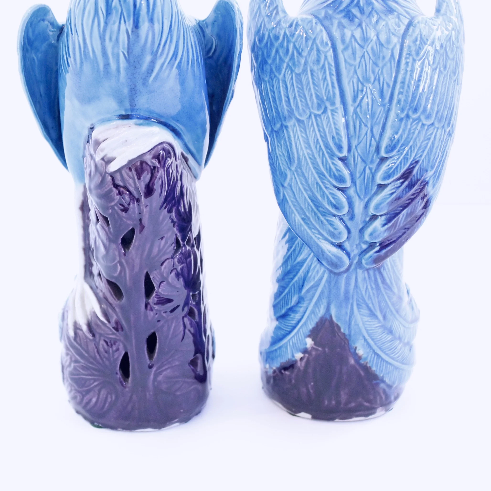 Pair of Turquoise and Manganese Glazed Chinese Porcelain Ho-Ho Birds or Phoenixes