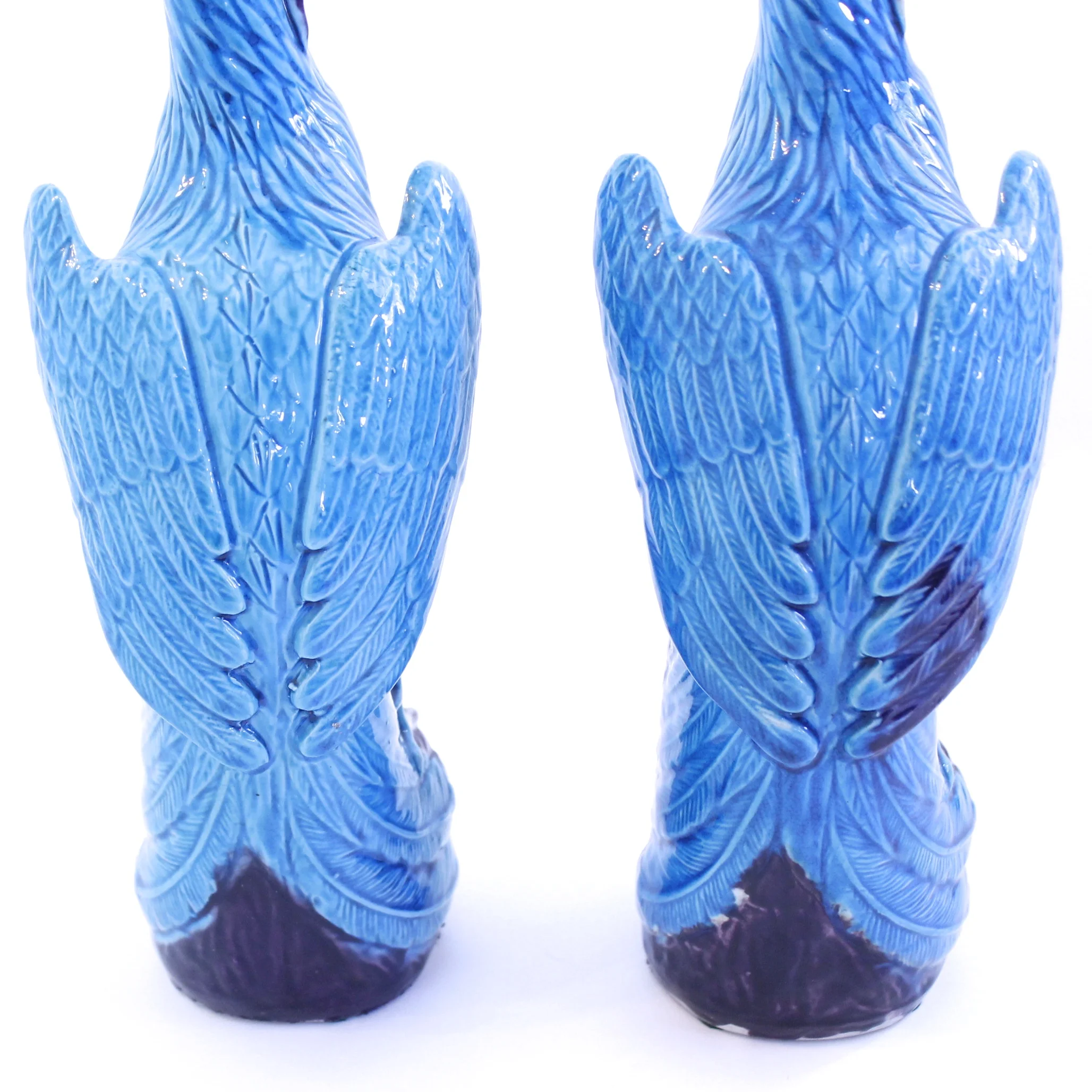 Pair of Turquoise and Manganese Glazed Chinese Porcelain Ho-Ho Birds or Phoenixes