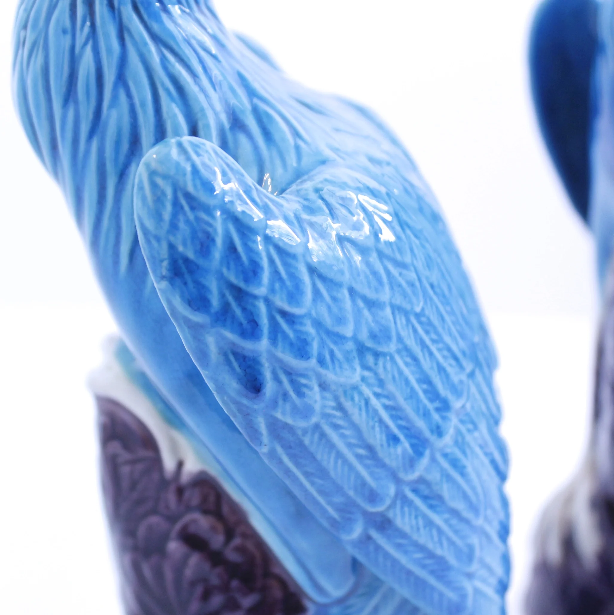 Pair of Turquoise and Manganese Glazed Chinese Porcelain Ho-Ho Birds or Phoenixes