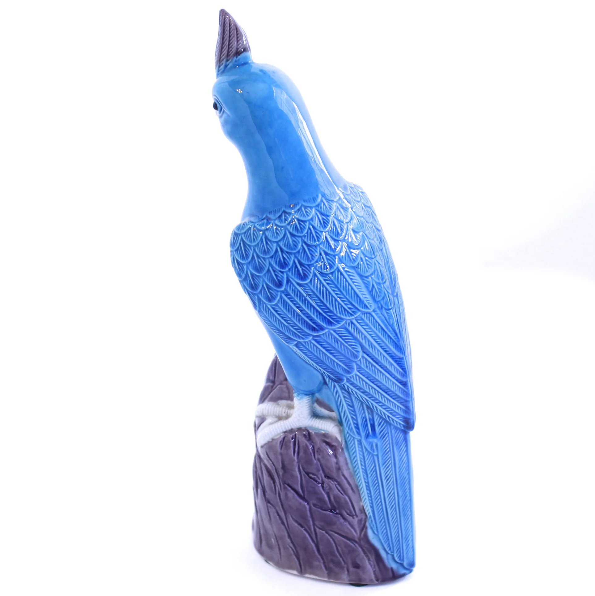 Chinese Porcelain Turquoise and Manganese Glazed Cockatoo