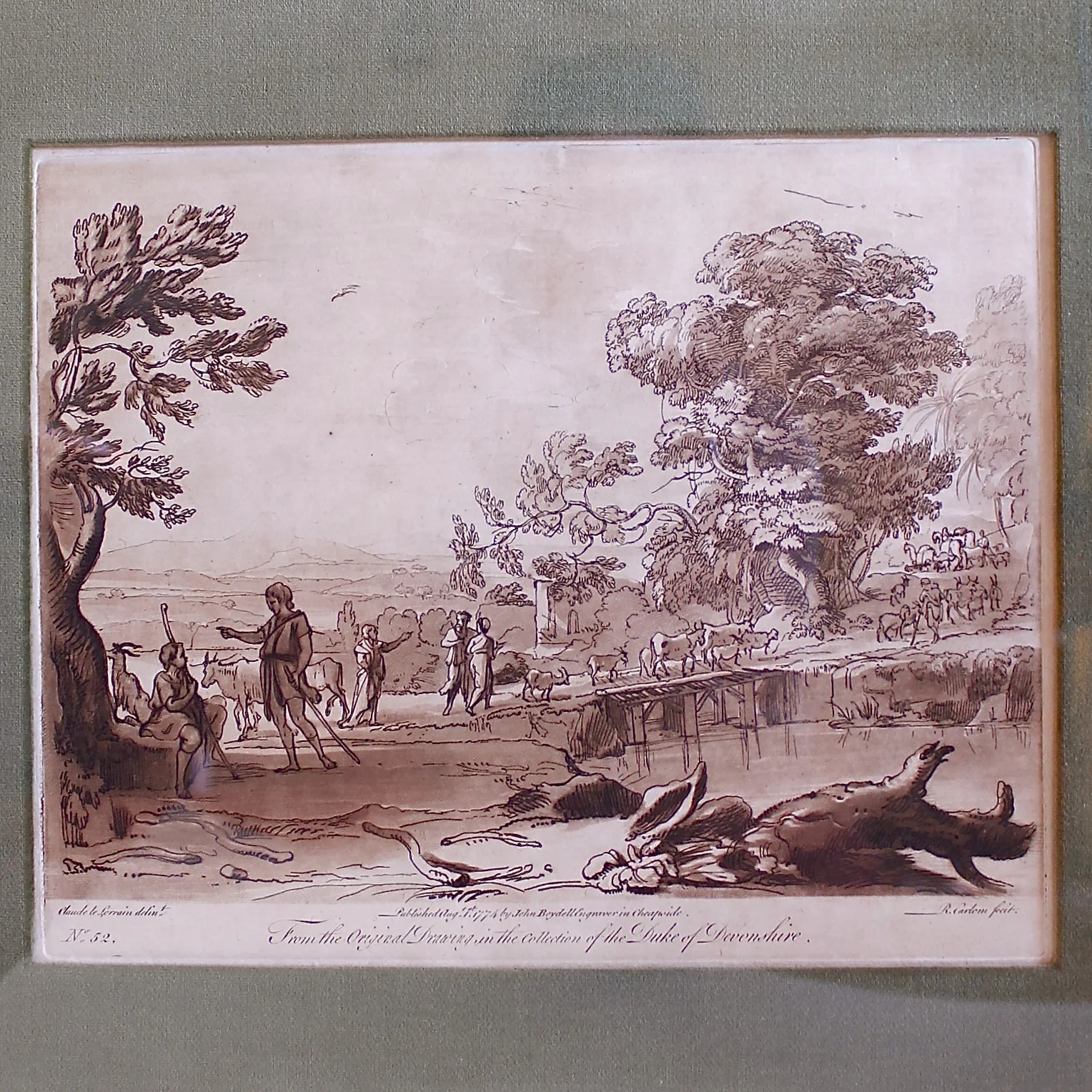 18th Century Sepia Landscape Engravings After Claude Lorrain