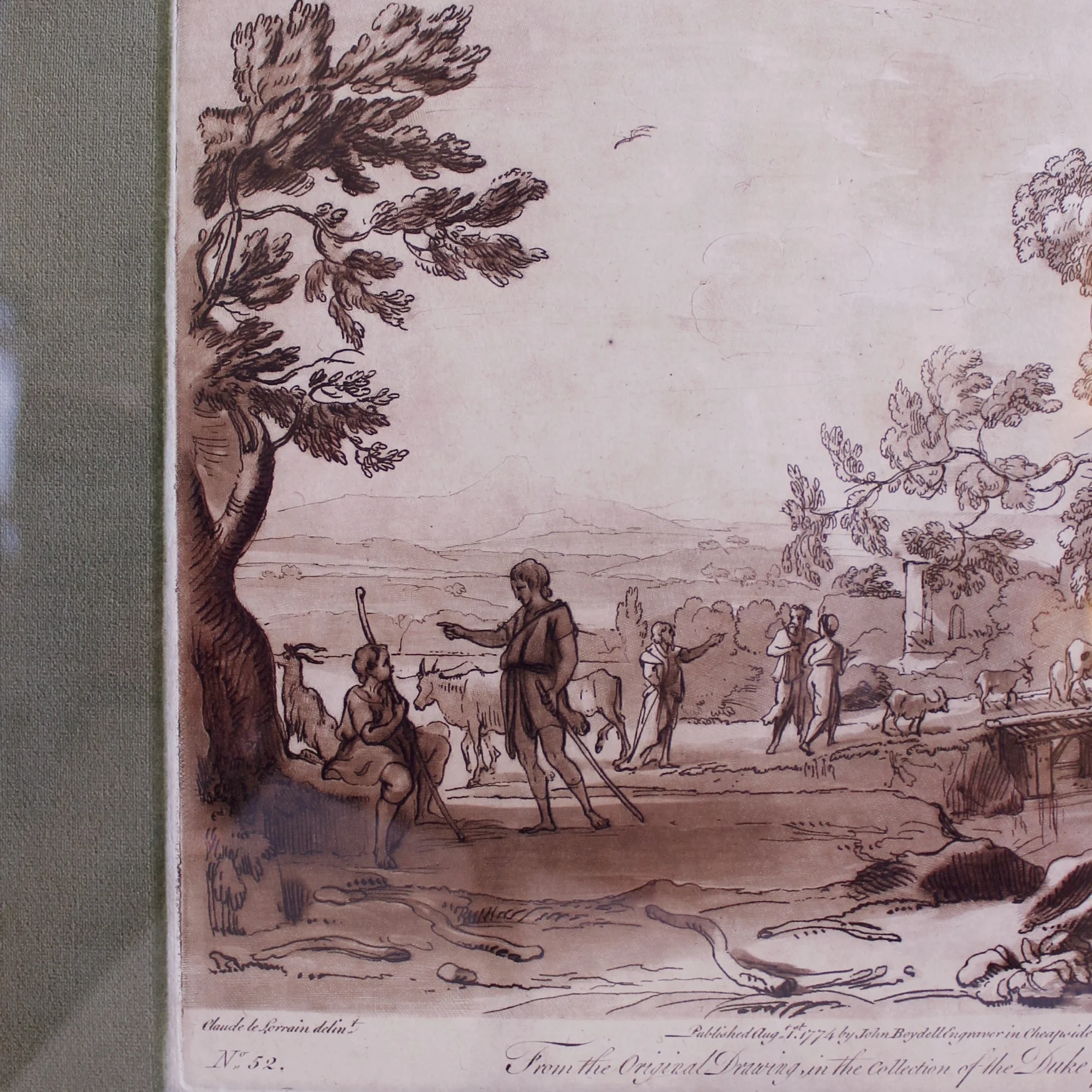18th Century Sepia Landscape Engravings After Claude Lorrain