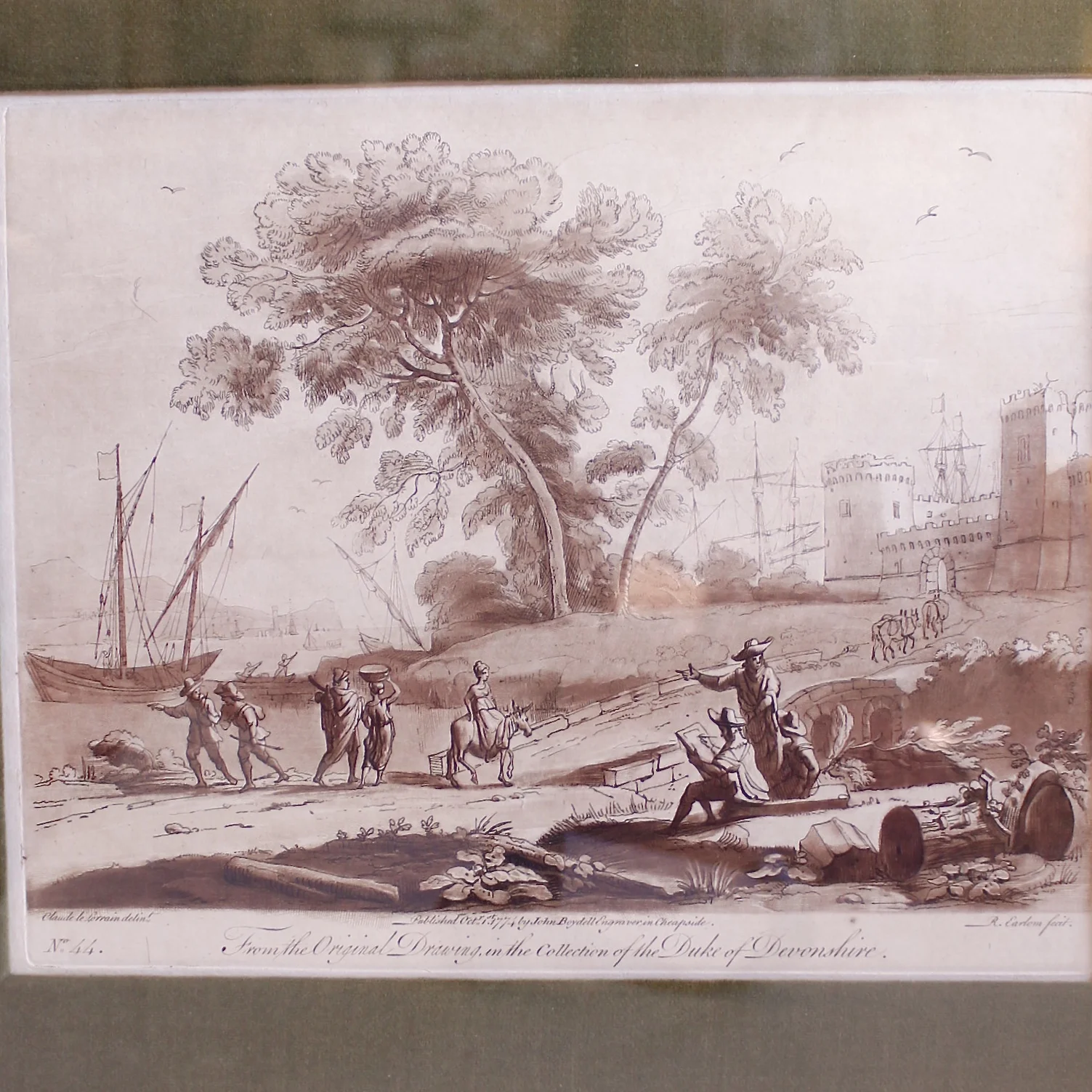 18th Century Sepia Landscape Engravings After Claude Lorrain