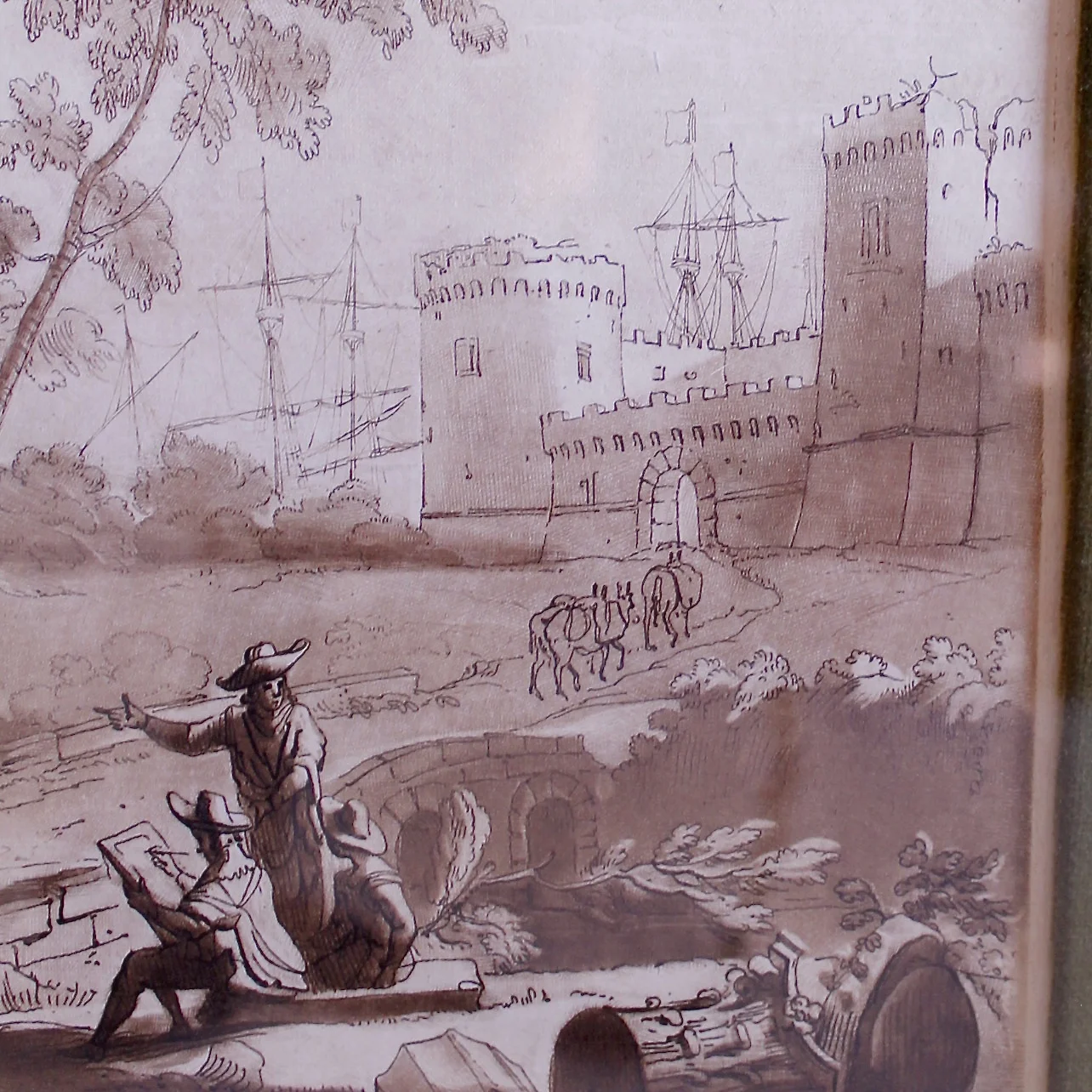 18th Century Sepia Landscape Engravings After Claude Lorrain